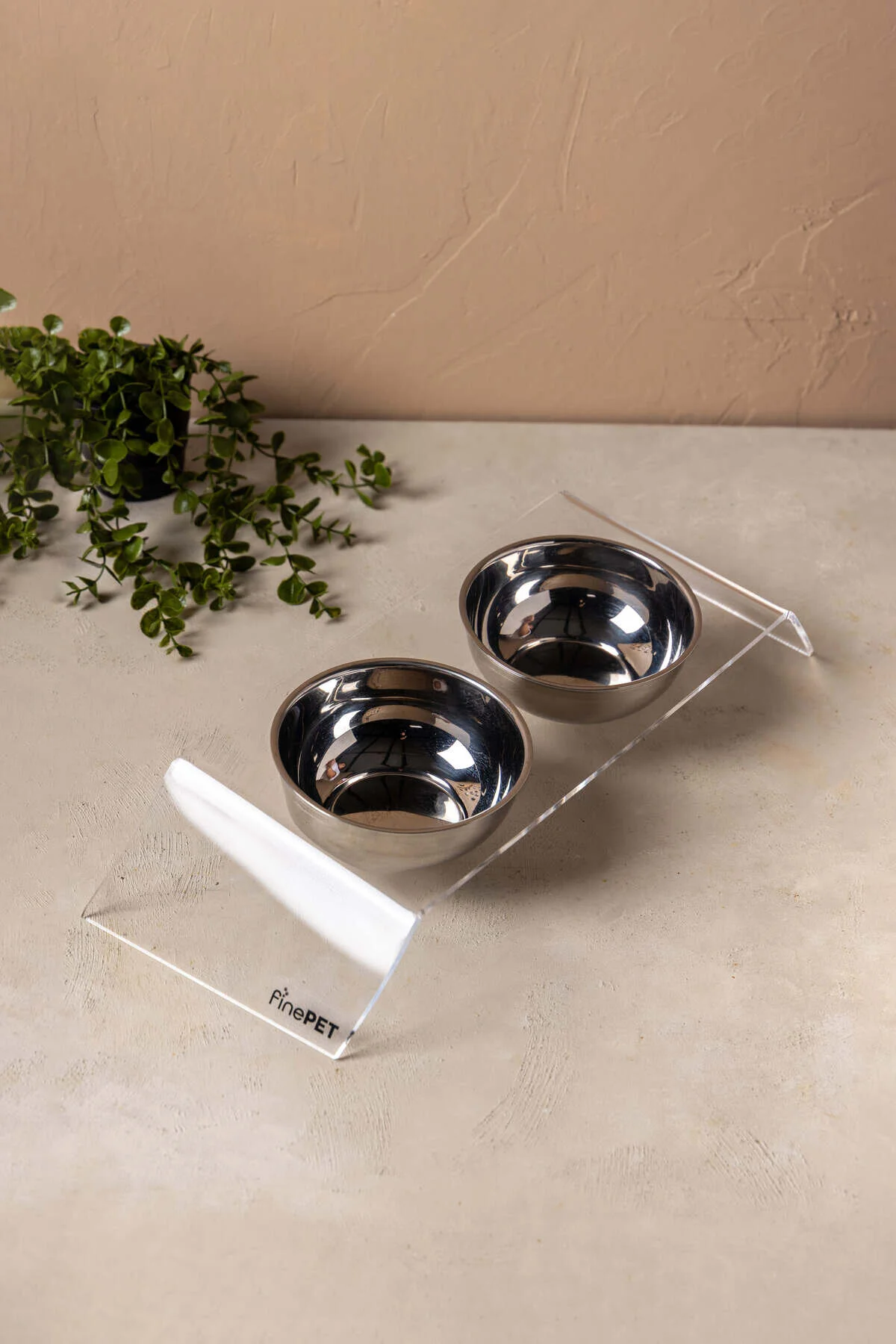 ظرف آب و غذای گربه سگ FINEPET PLEXI STAND 2 تکه ای از مواد غذایی فولادی FH finehome