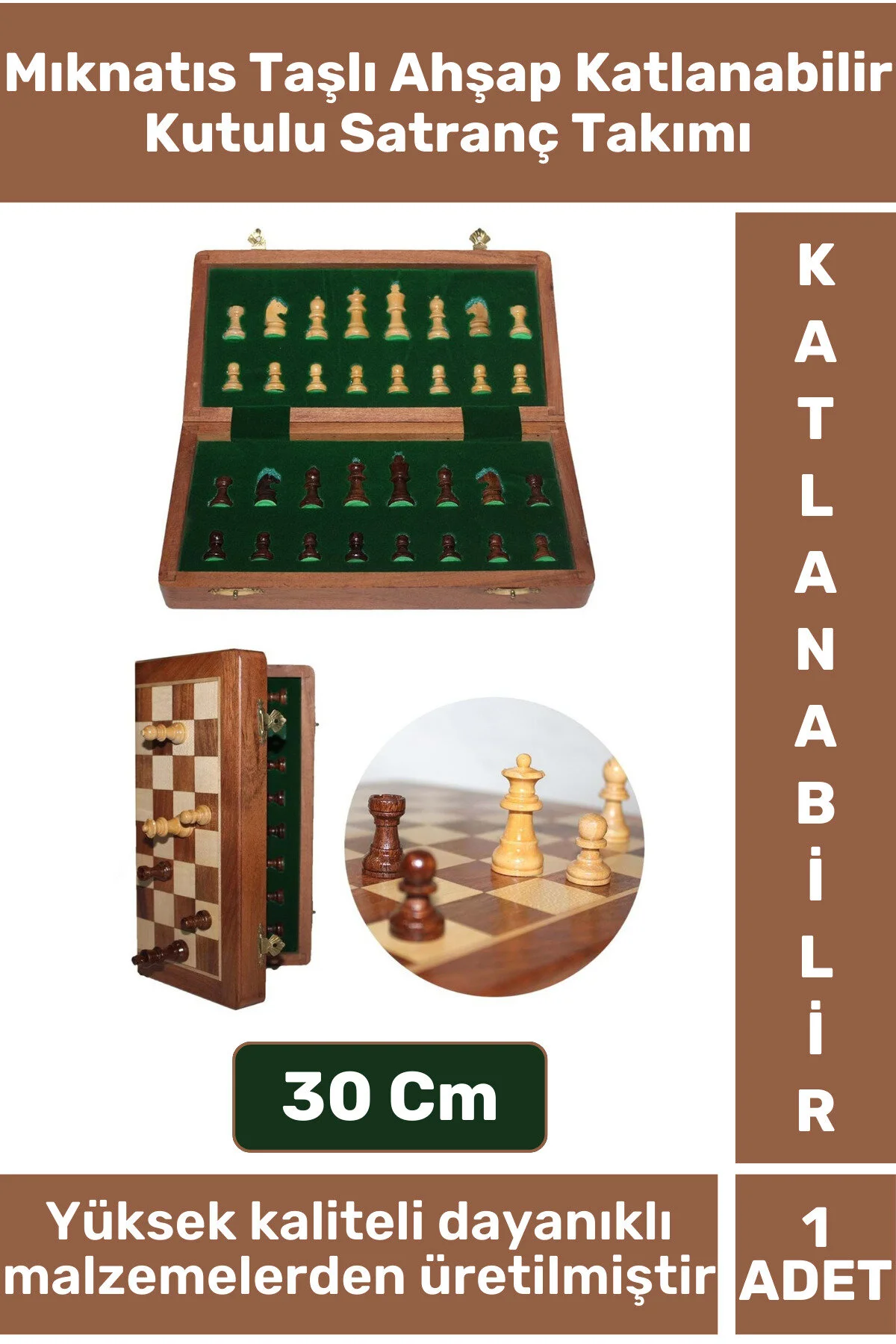 شطرنج ست جعبه ای تاشو چوبی مگنت سنگ با کیفیت بالا 30 سانتی متر Wintoup