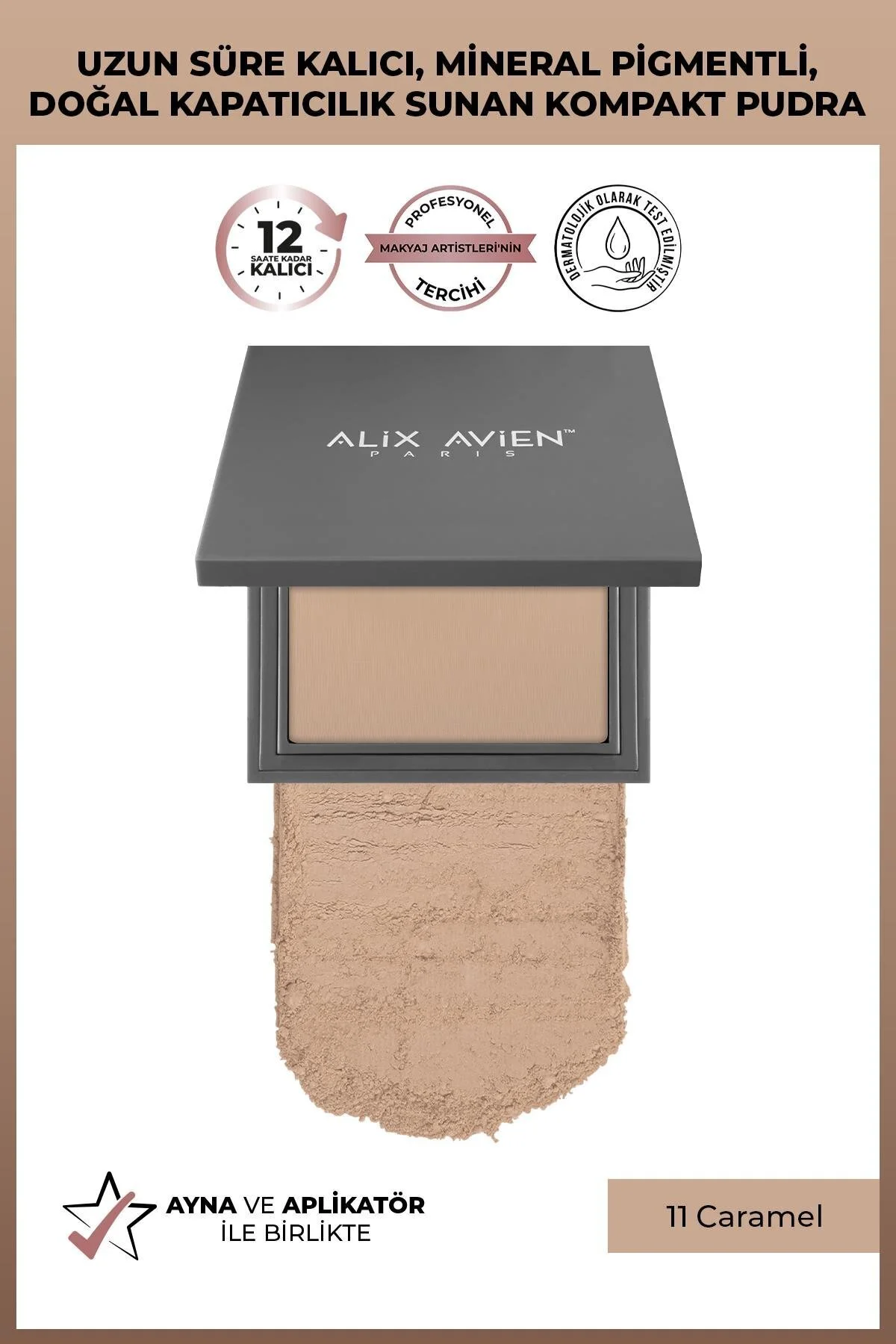 Alix Avien پودر فشرده با دوام تا 12 ساعت پودر فشرده 11 کارامل