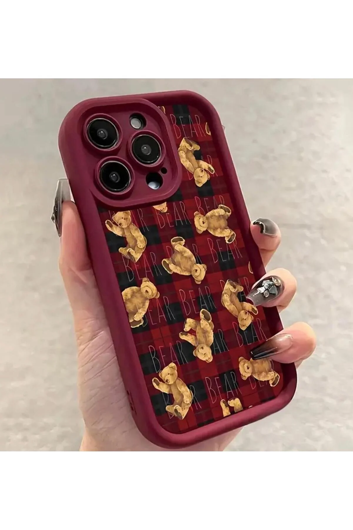 کاور و قاب گوشی بورگوندی سیلیکونی نرم خرس عروسکی IPHONE 13 PROMAX Burroe Atalier
