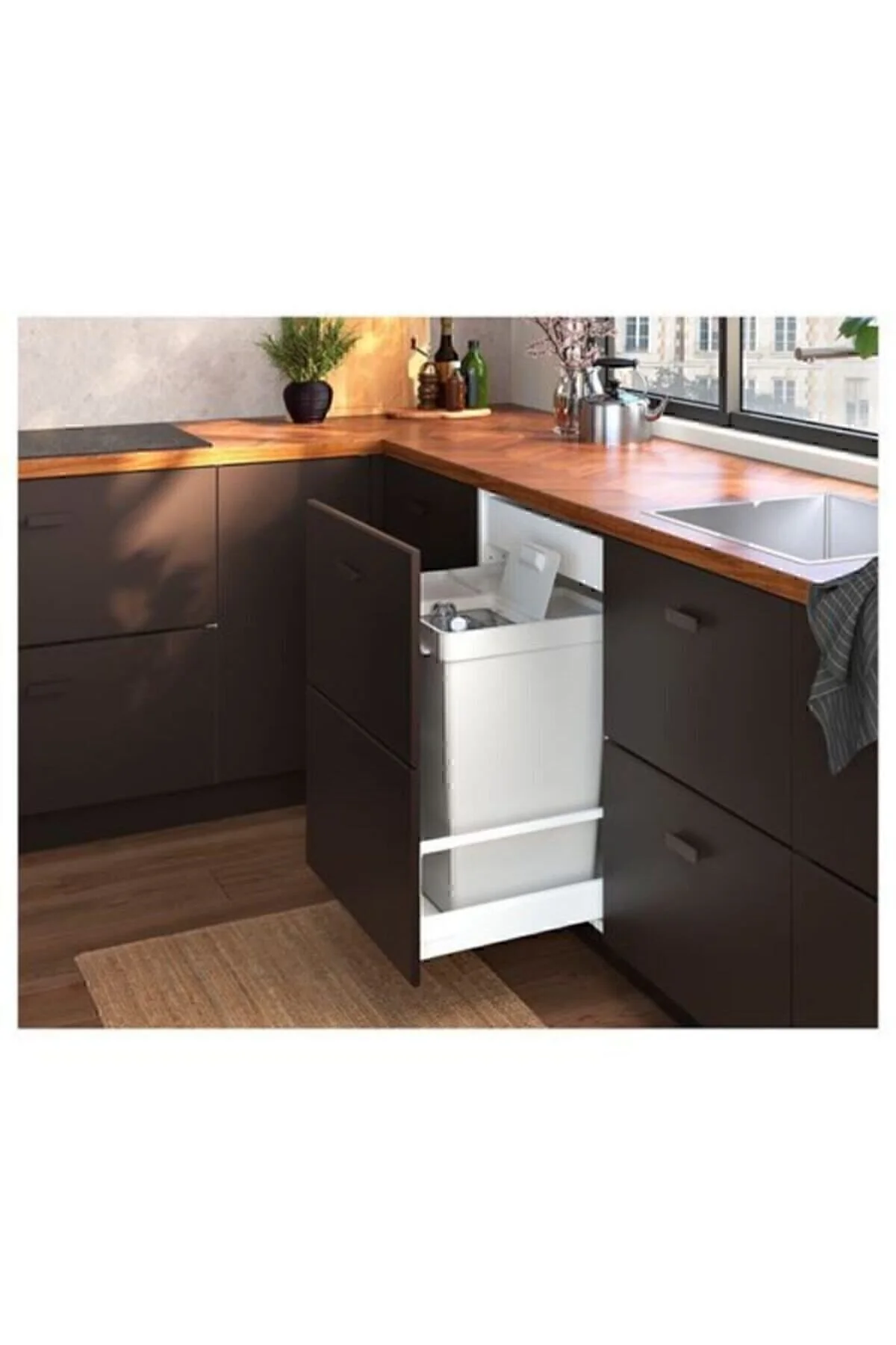 IKEA سطل زباله 35 لیتری هالبار، جداسازی زباله، جعبه طبقه بندی لباسشویی خاکستری روشن
