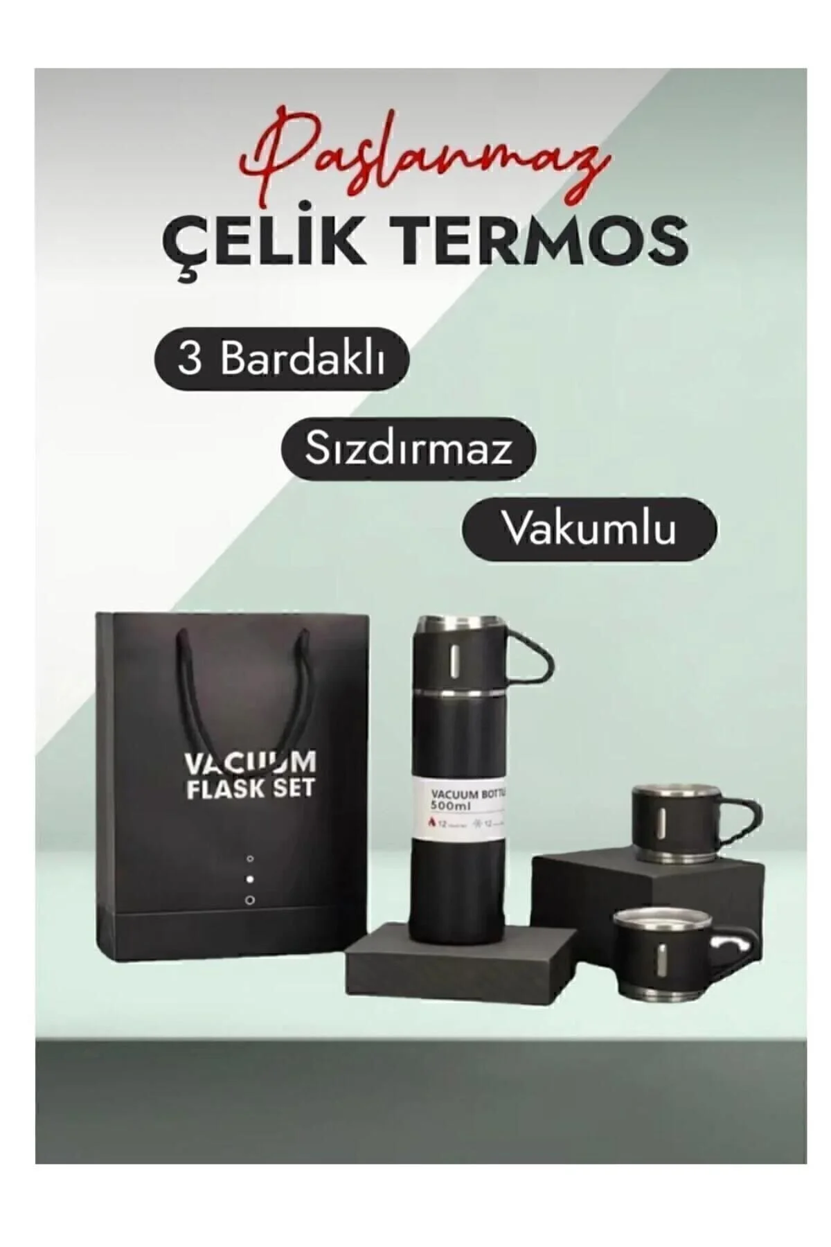 فلاسک قمقمه فنجان از جنس استنلس استیل وکیوم همراه با هدیه IKRELISA اورجینال Genel Markalar
