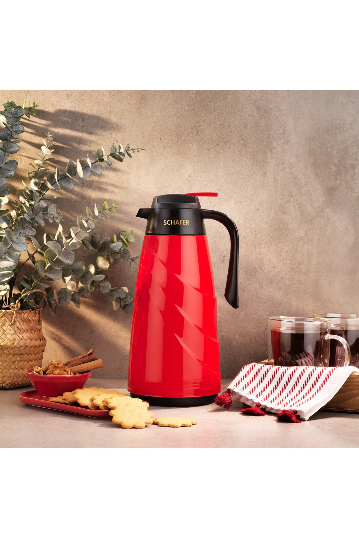 فلاسک KITCHENHOUSE MIMOZA GLASS THERMOS 1.5 L RED Schafer
