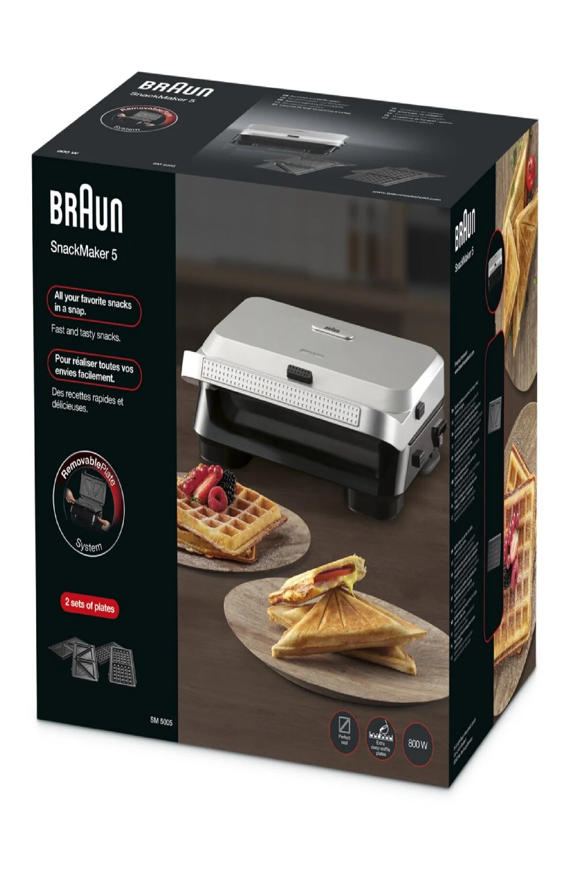 دستگاه ساندویچ و تست وافل ساز دو طرفه SNACKMAKER 5 سطح نچسب اورجینال Braun