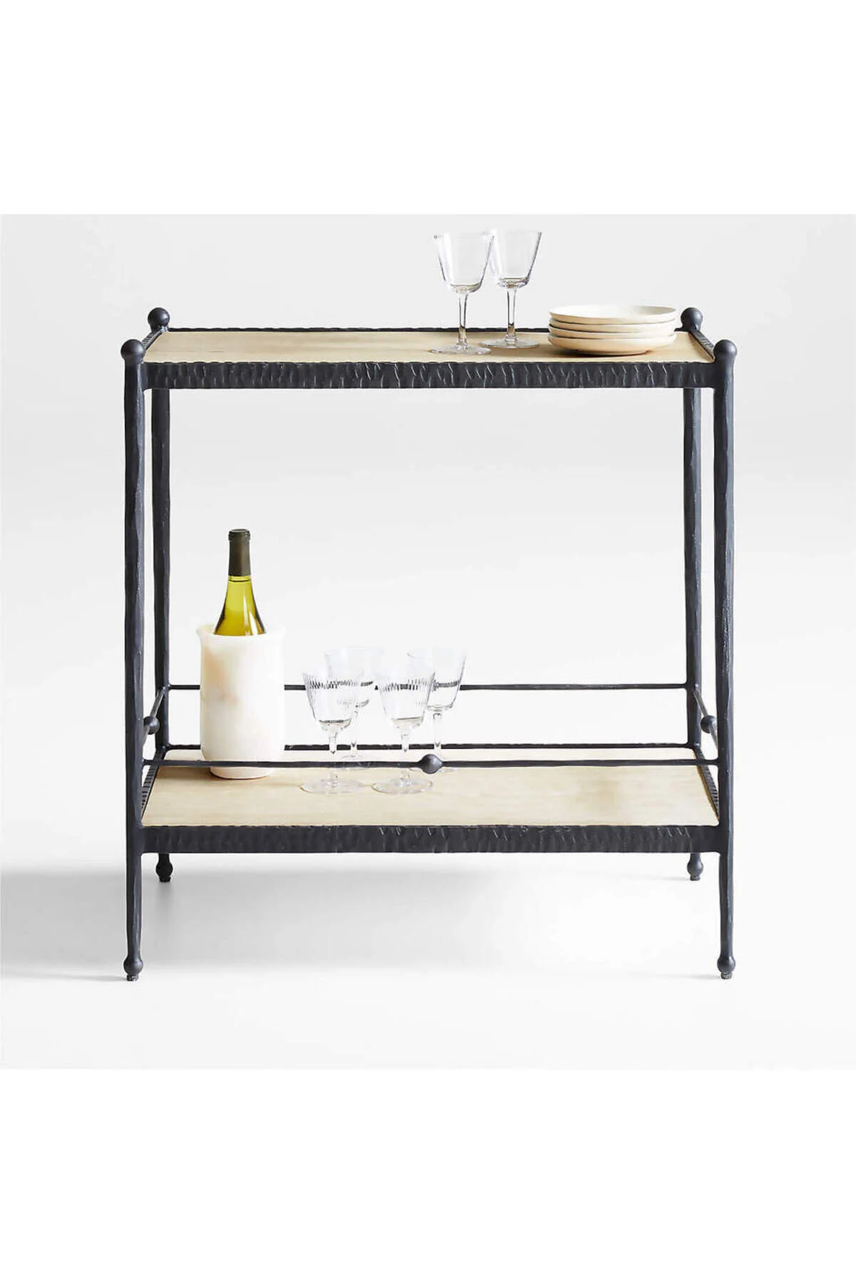 میز بغل مبلی سیاه کرت اند بررل کنسول نوار فلزی Rodin طراحی کالدرون آتنا Crate &amp; Barrel Crate &amp; Barrel