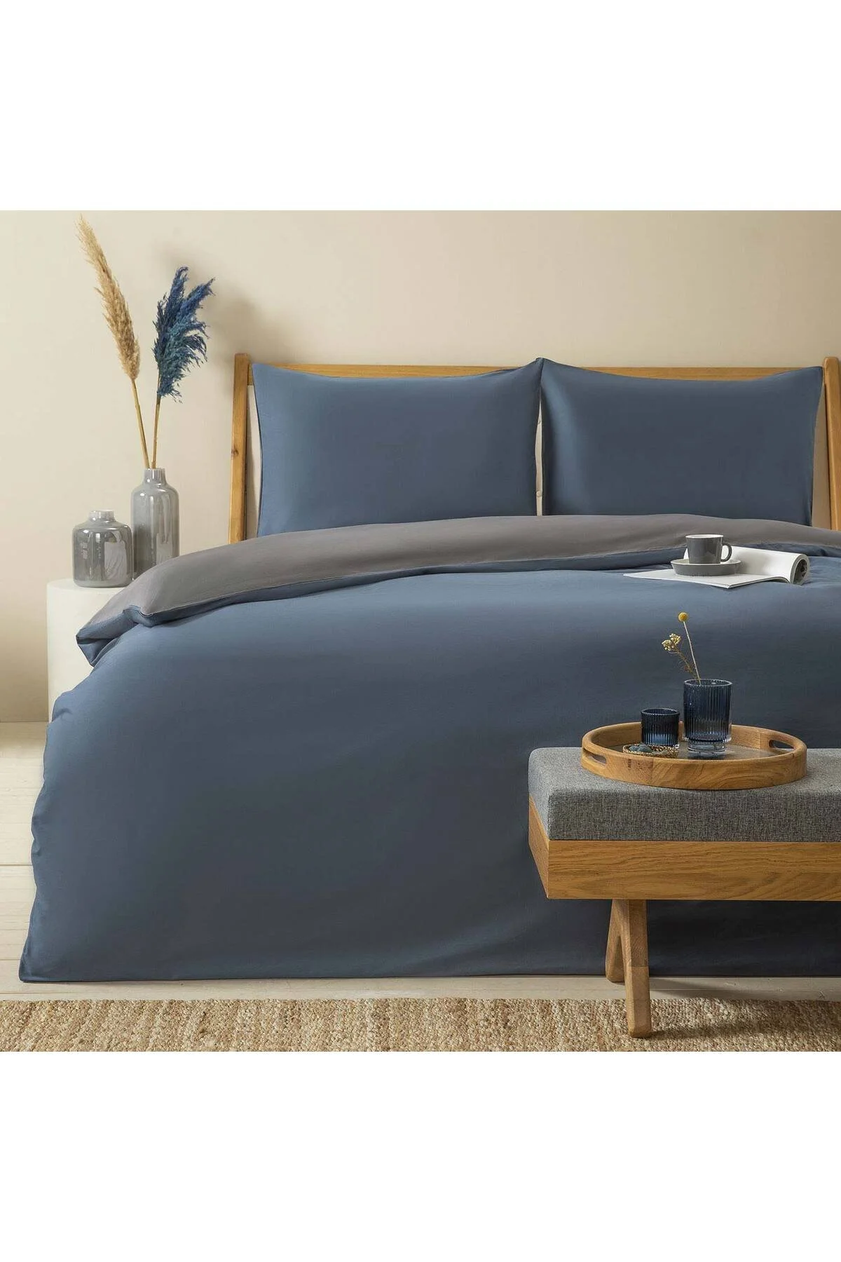 کاور لحاف خیلی بزرگ BETTIE DUVET COVER SET KING YOU 230X220 سانتی متر آبی DARK GRI Chakra