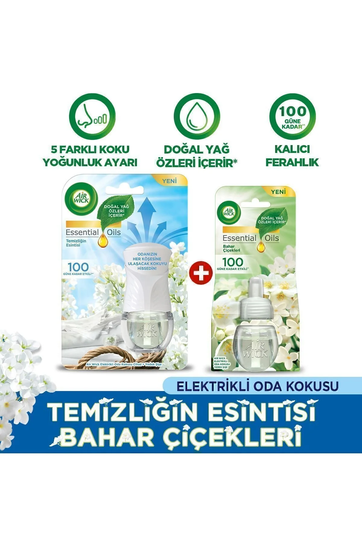بوگیر و تصفیه کننده هوا نسیم عطر اتاق برقی کیت تمیز + بطری یدکی روغن های بهاری گلهای Air Wick