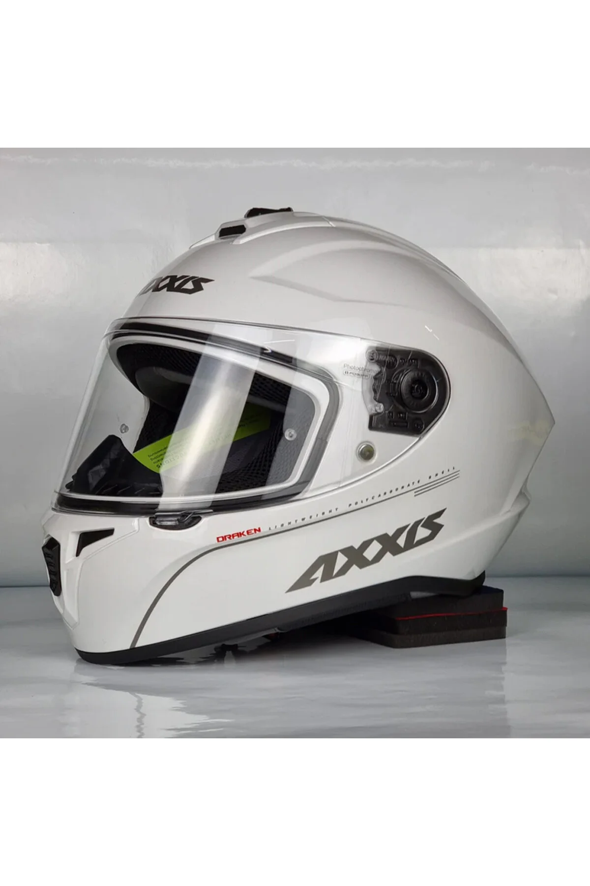کلاه کاسکت موتورسیکلت سفید DRAKEN S SOLID V.2 A10 براق مروارید صورت کامل موتور سیکلت + ویزیر سیاه یدکی Axxis