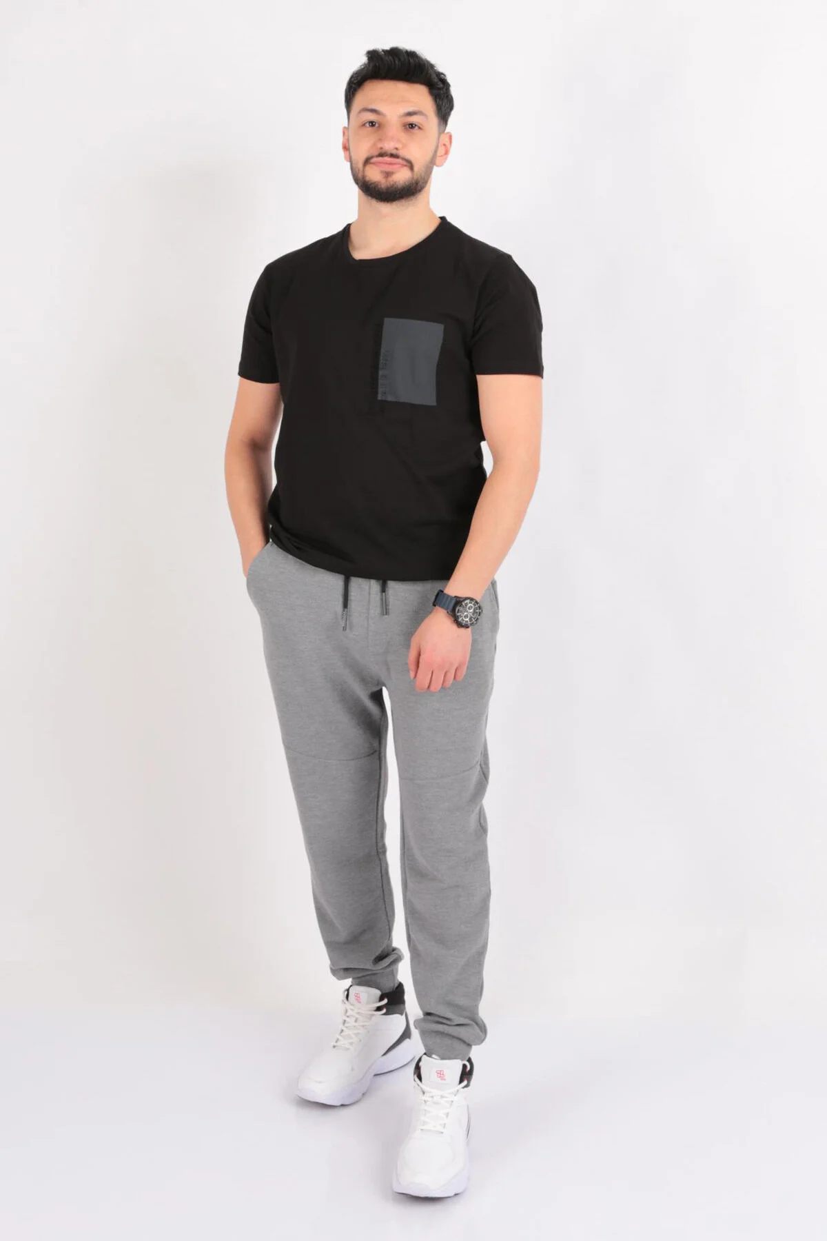 شلوار گرمکن ورزشی سفید مردانه 8015 MALE SIX اورجینال Cazador