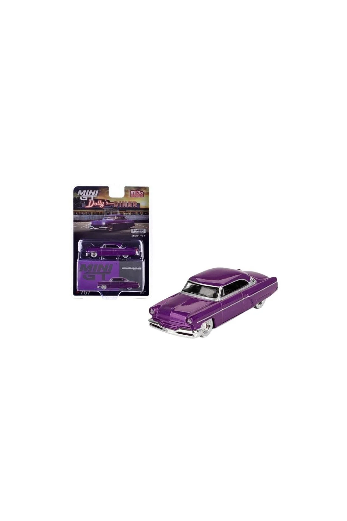 مدل خودرو MIJO EXCLUSIVE 1 64 LINCOLN CAPRI HOT ROD 1954 PURPLE TLISTER PACKAGING DIECAST MODEL mini gt