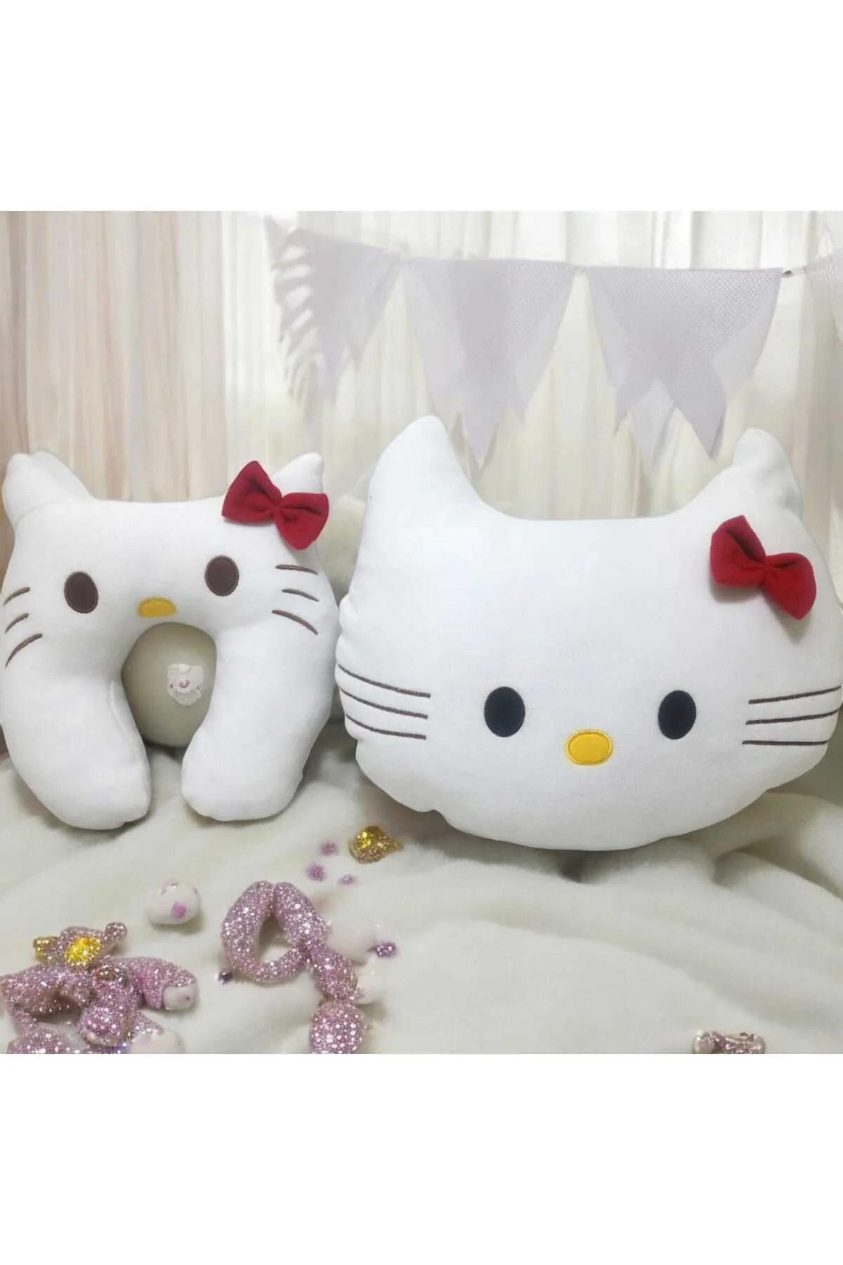 اسباب بازی های پشمی ست بالش ناز HELLO KITTY از 2 گردن نرم اتاق کودک و ŞAŞKIN HOUSE