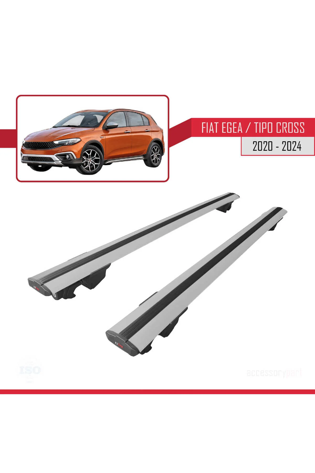جعبه بار سقفی FIAT EGEA CROSSBAR 2020 2021 2022 2023 2024 2025 قلاب سازگار با کلید قفل سقف میله خاکستری Dbc Online