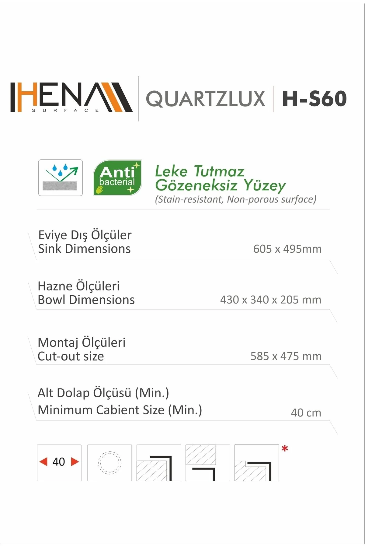 شستشو سینک گرانیتی 1 کاسه با آبچکان بژ 60X50 گرانیت کوارتز HENASURFACE