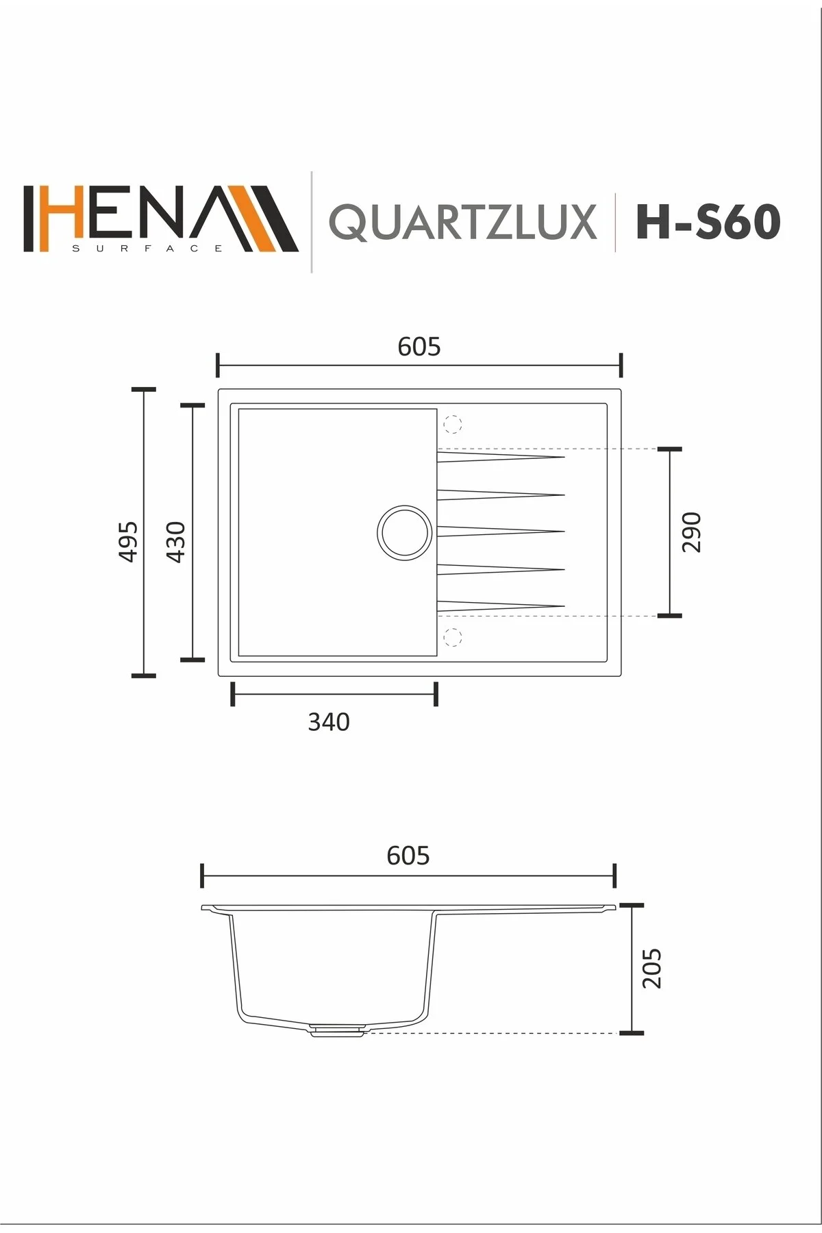 شستشو سینک گرانیتی 1 کاسه با آبچکان بژ 60X50 گرانیت کوارتز HENASURFACE