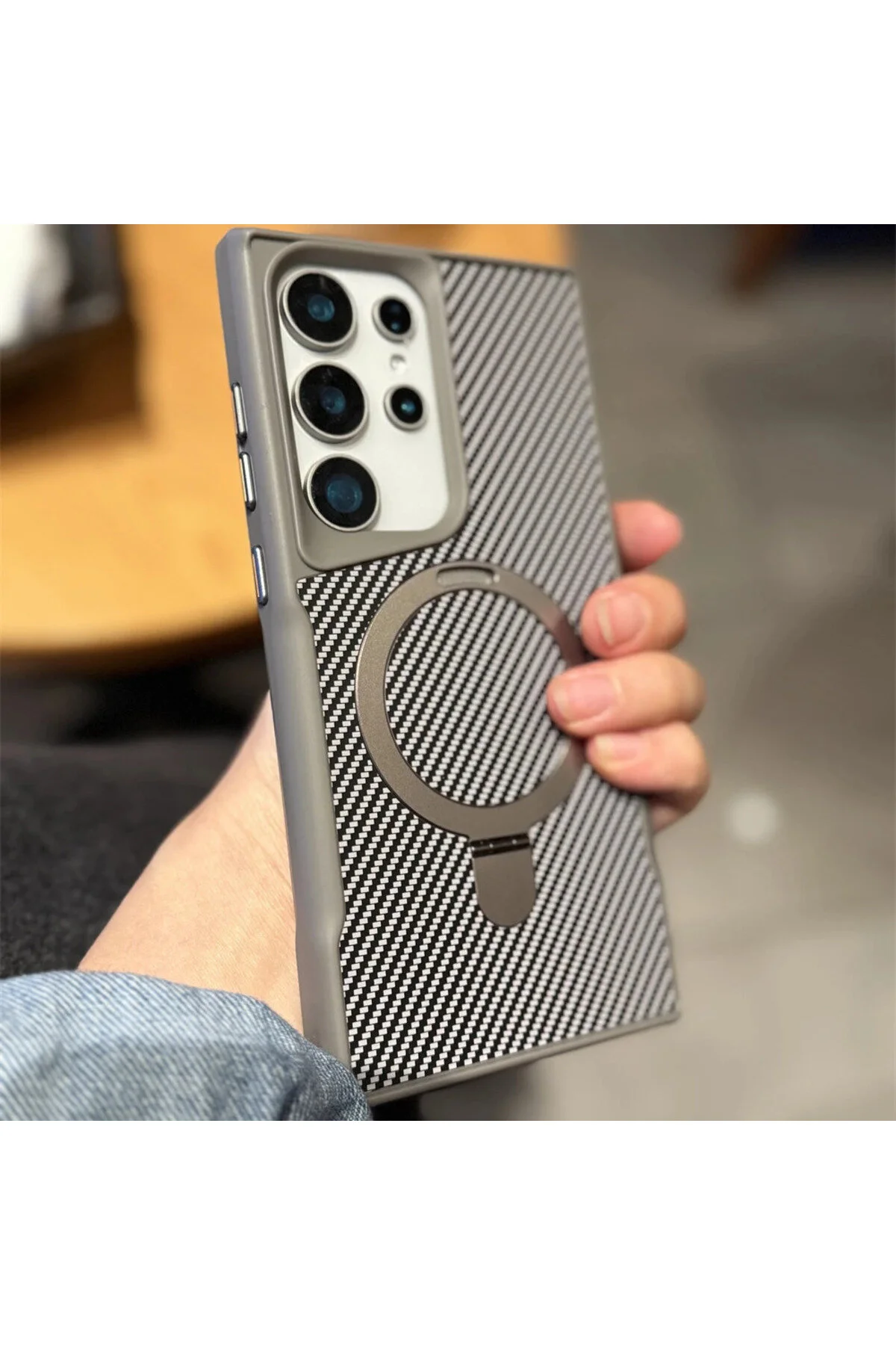کاور و قاب سازگار با GALAXY S25 ULTRA ظاهر فیبر کربن MAGSAFE CARBON که می تواند پایه باشد Coverzone