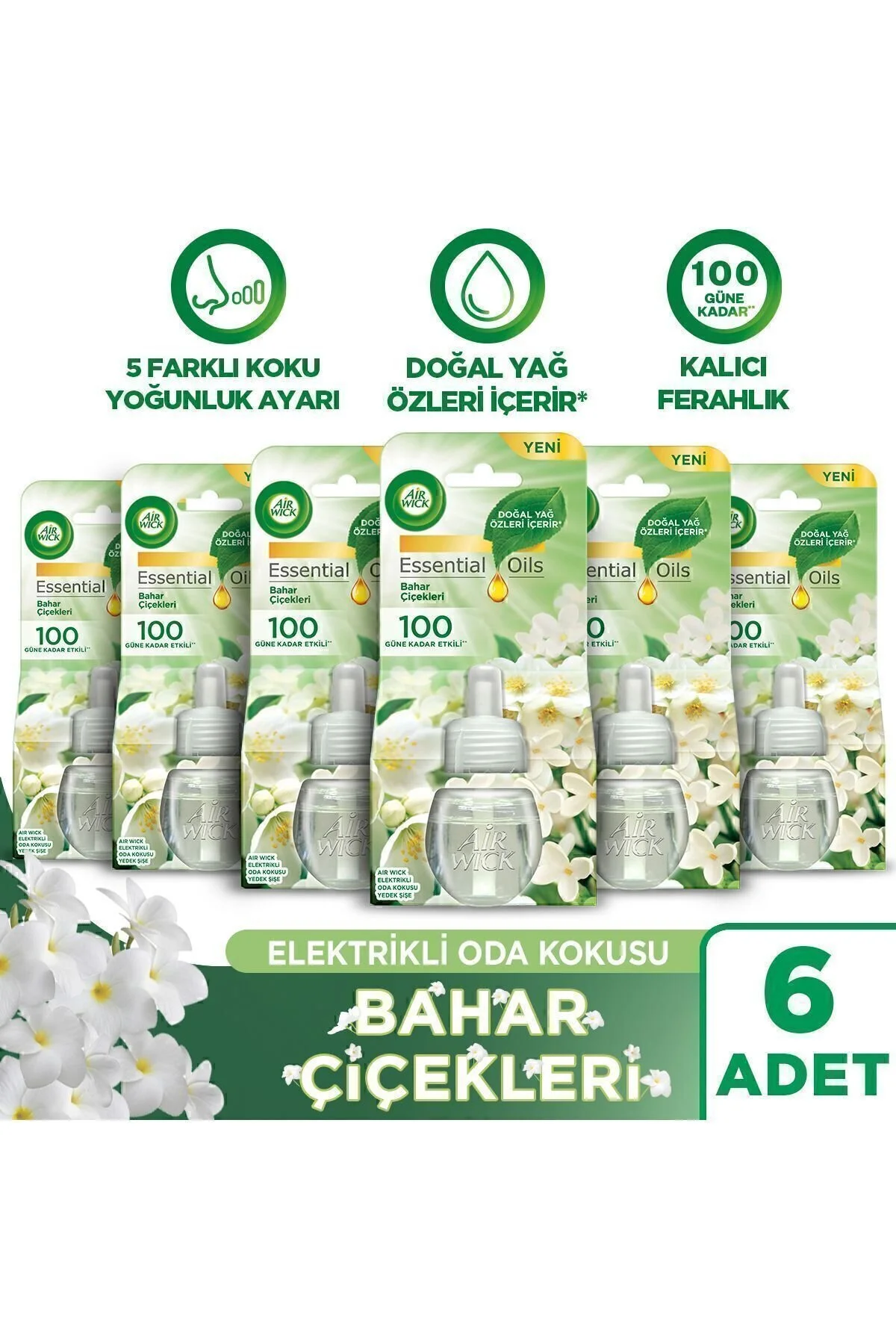 بوگیر و تصفیه کننده هوا بوی اتاق برقی بطری یدکی گل های بهاری X 6 شامل روغنهای اساسی Air Wick