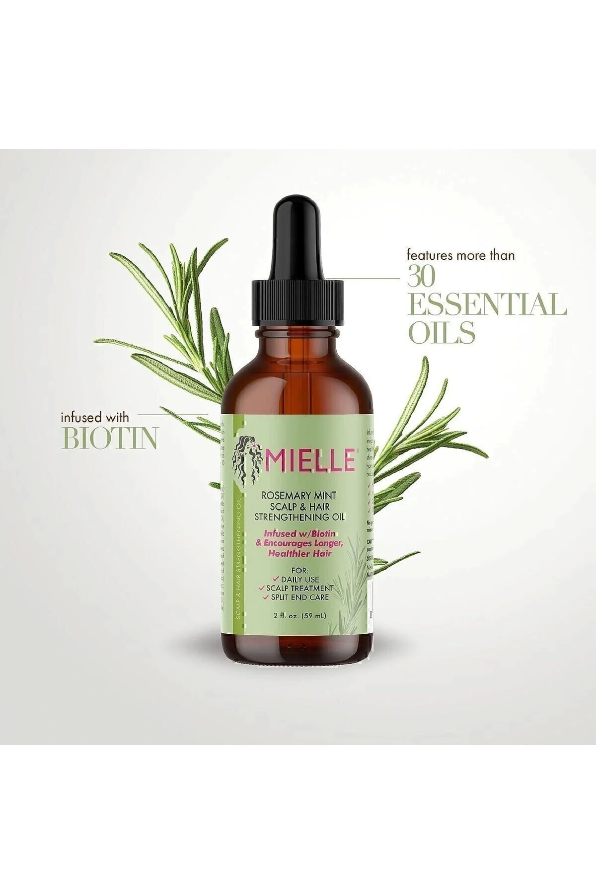 روغن تقویت کننده موی ارگانیک رزماری نعناع MIELLE 59 میلی لیتر