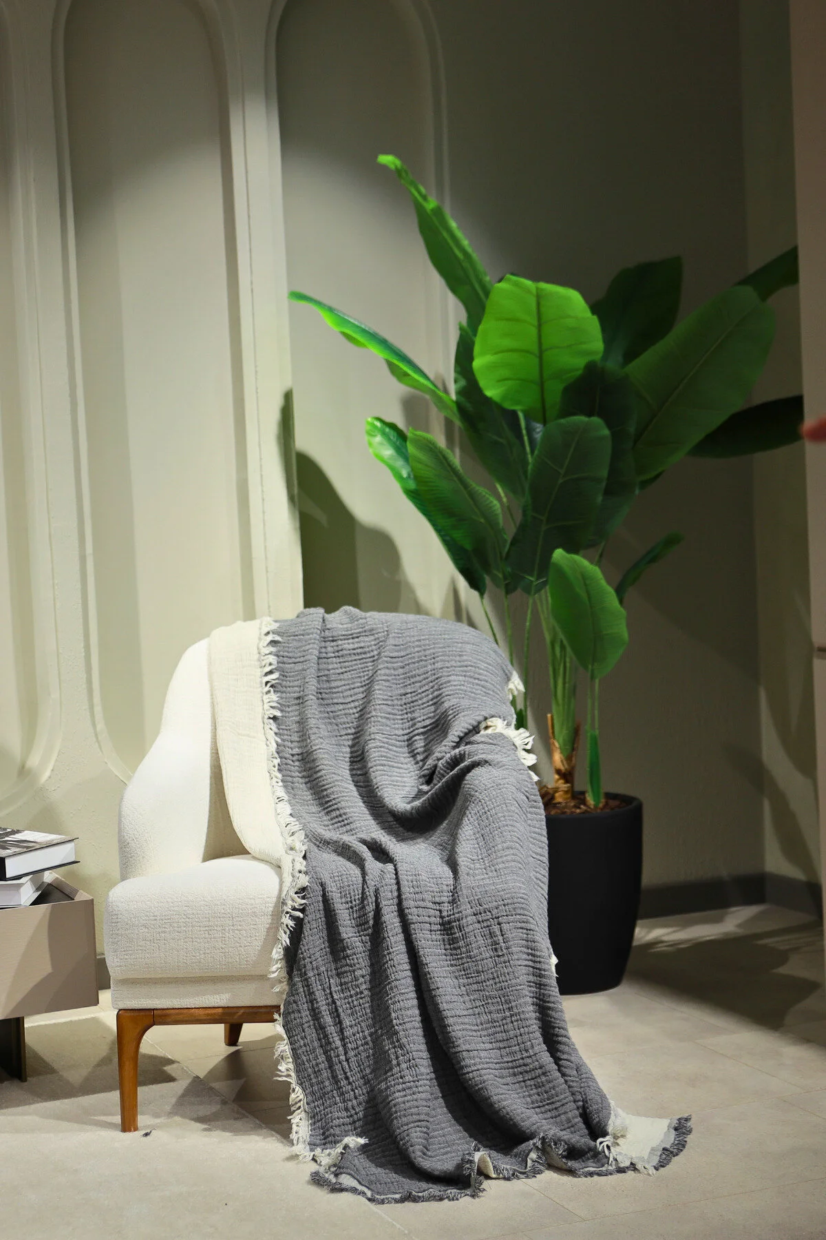 روکش مبل ANTHRACIT EKRU MUSLIN SEAT SHAWL پتو تلویزیون 100 200 سانتی متر OTEXSA