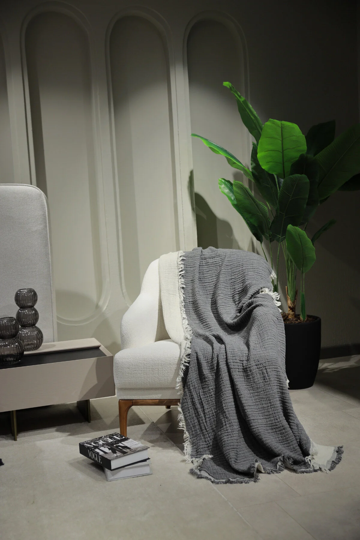 روکش مبل ANTHRACIT EKRU MUSLIN SEAT SHAWL پتو تلویزیون 100 200 سانتی متر OTEXSA