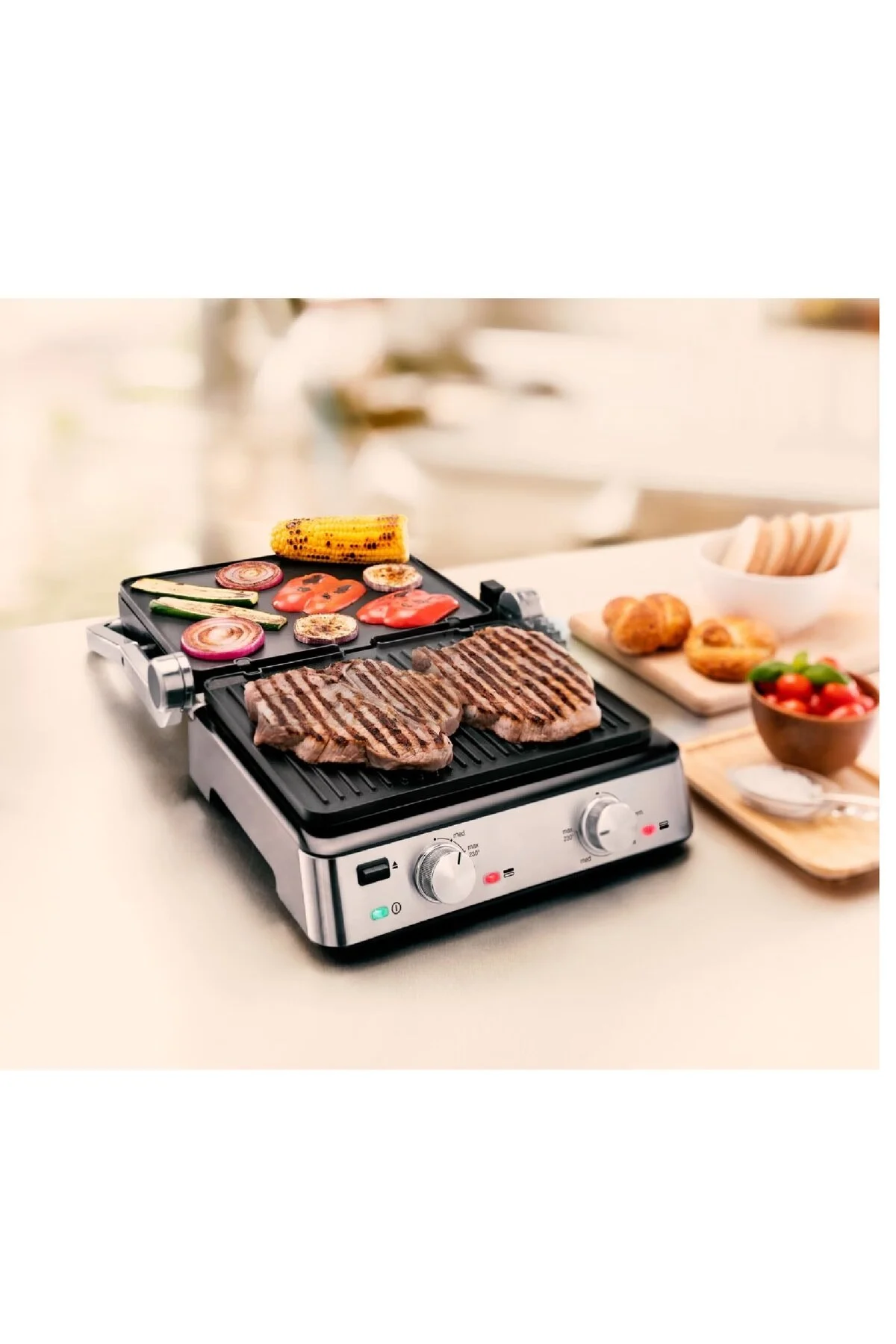 دستگاه ساندویچ و تست MULTIGRILL 7 کاملا قابل گسترش گریل توستر کاربردی چدنی فولاد ضد زنگ اورجینال Braun