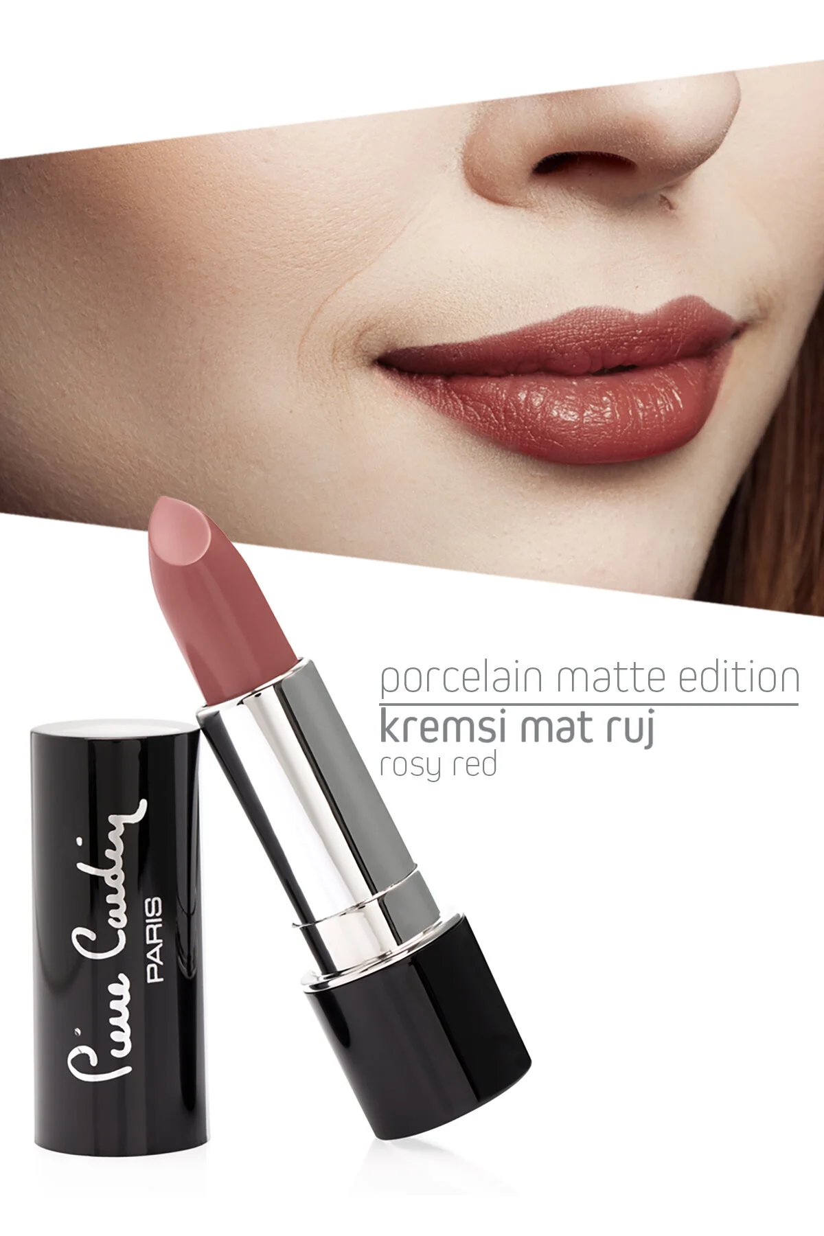 رژ لب مات سرامیکی رنگ قرمز گلدار مدل 202 پیررا کاردین Pierre Cardin
