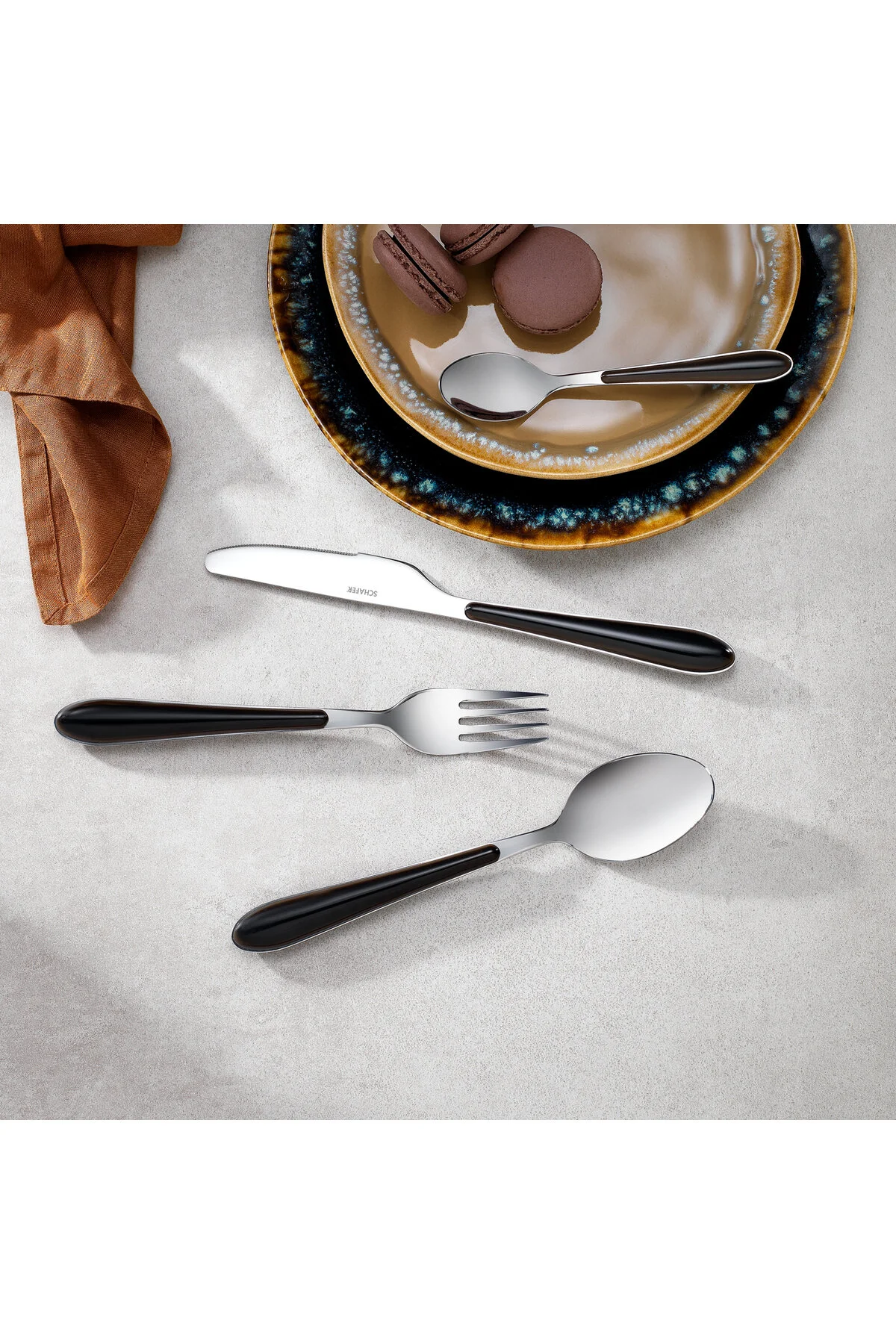 قاشق چنگال و چاقو چاقوی 24 قطعه مونا SET BLACK02 Schafer