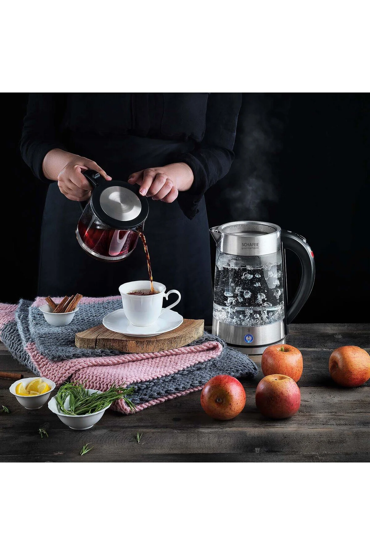 چای ساز کتری شیشه ای GOURMEMAXX 4 تکه شفاف اورجینال Schafer