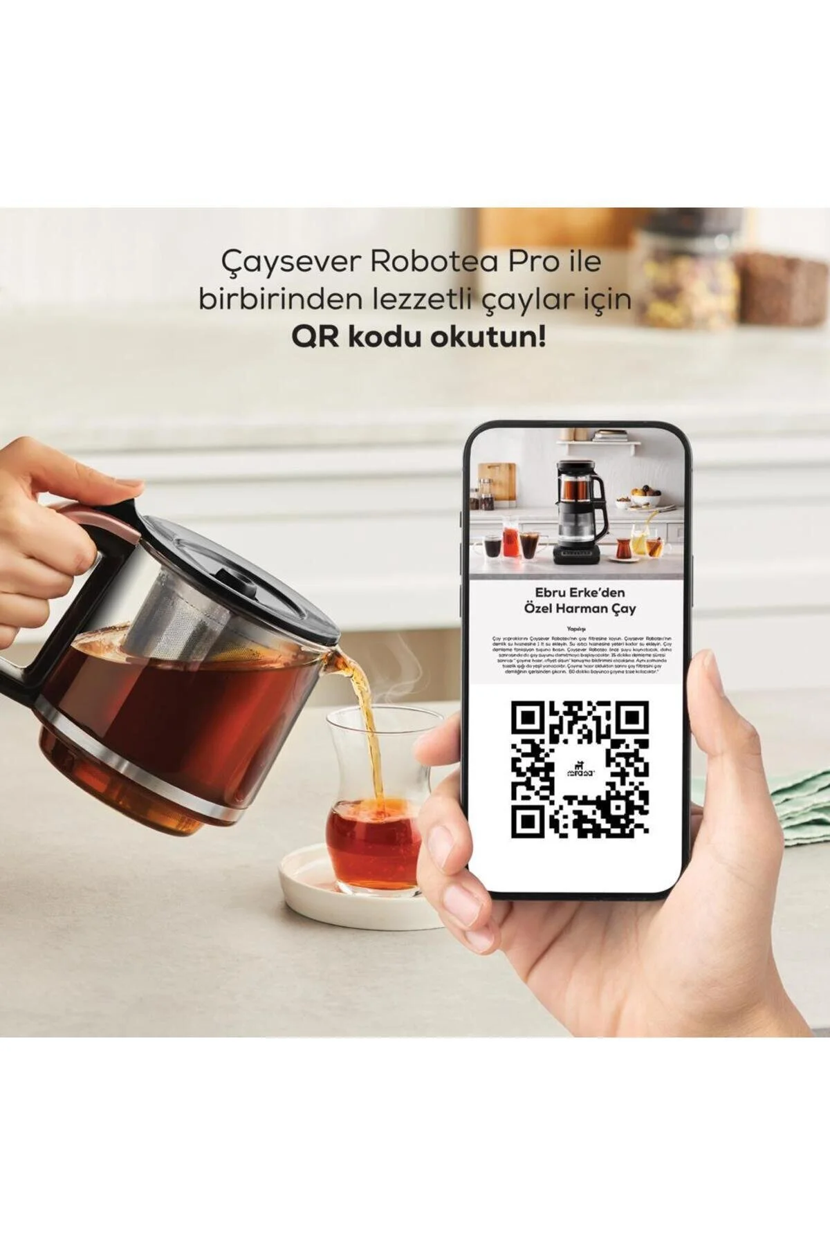 چای ساز چای‌سواری و قهوه‌ساز فیلتردار شیشه‌ای خودکار چای‌زور ROBOTEA PRO WIFI CONNECT 4 IN 1 TALKING Karaca