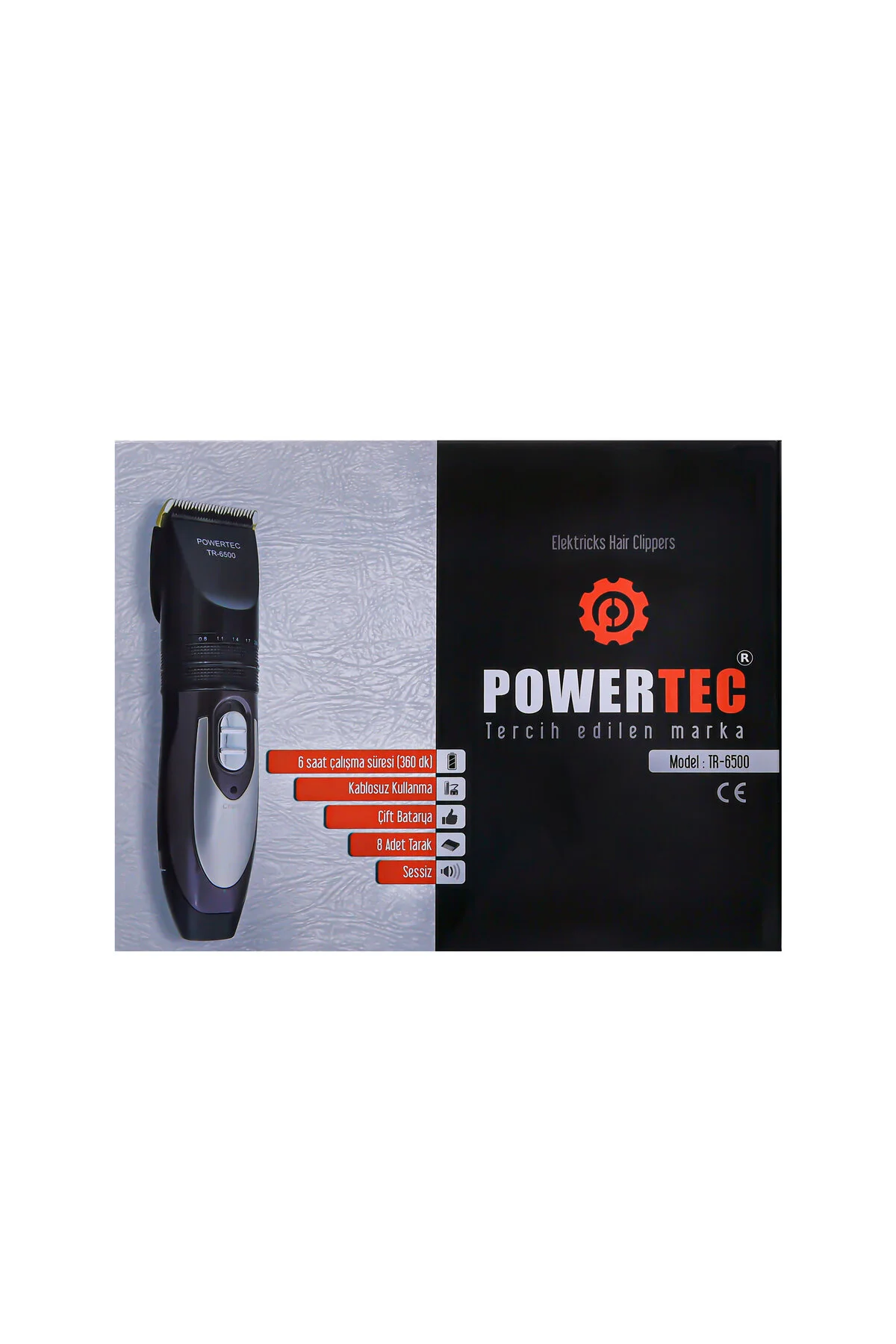 ماشین اصلاح سیاه برقی Tr 6500 باتری یدکی حرفه ای ریش تراش موی پاورتچ  Powertec