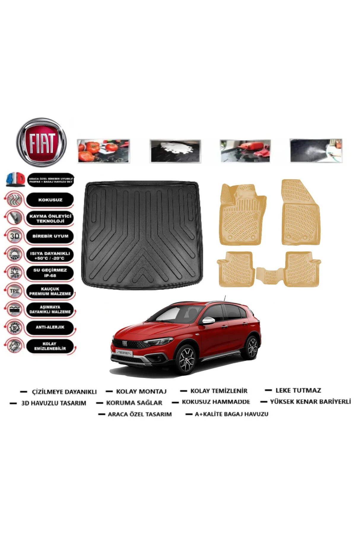 کفپوش خودرو تشک استخری چمدان FIAT EGEA CROSS 2025 با کیت تعمیر + ست بژ ویژه KALİTEOTO