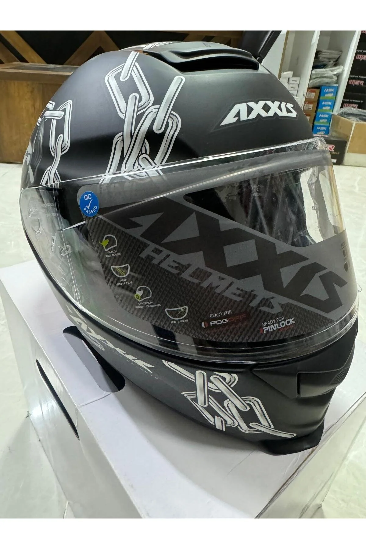 کلاه کاسکت موتورسیکلت مشکی NOS MOTOR مورد اصلی Axxis