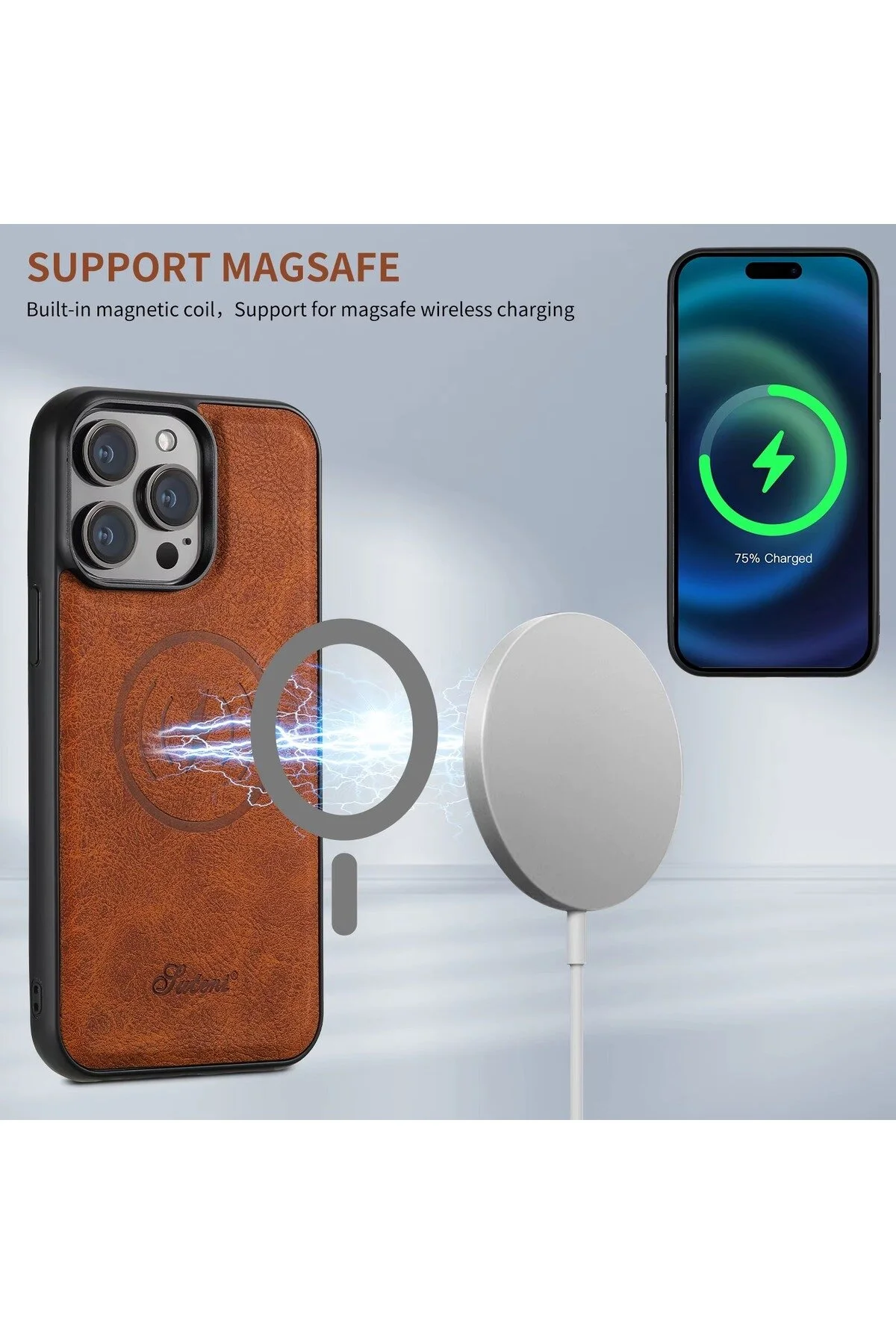 کاور و قاب چرمی MAGSAFE با پایه سازگار برای IPHONE 15 PRO MAX 6.7 اینچ HYPERSOFT