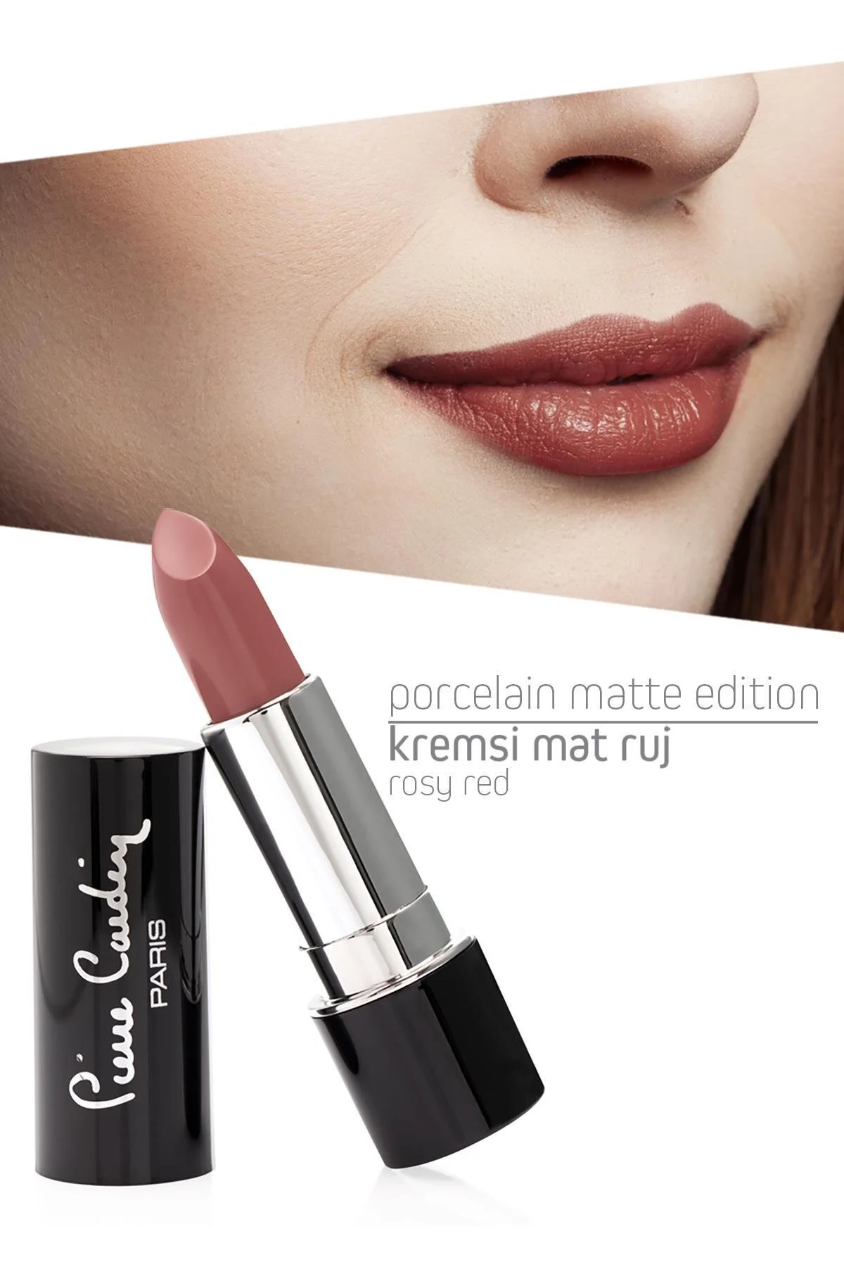 رژ لب مات سرامیکی رنگ قرمز گلدار مدل 202 پیررا کاردین Pierre Cardin