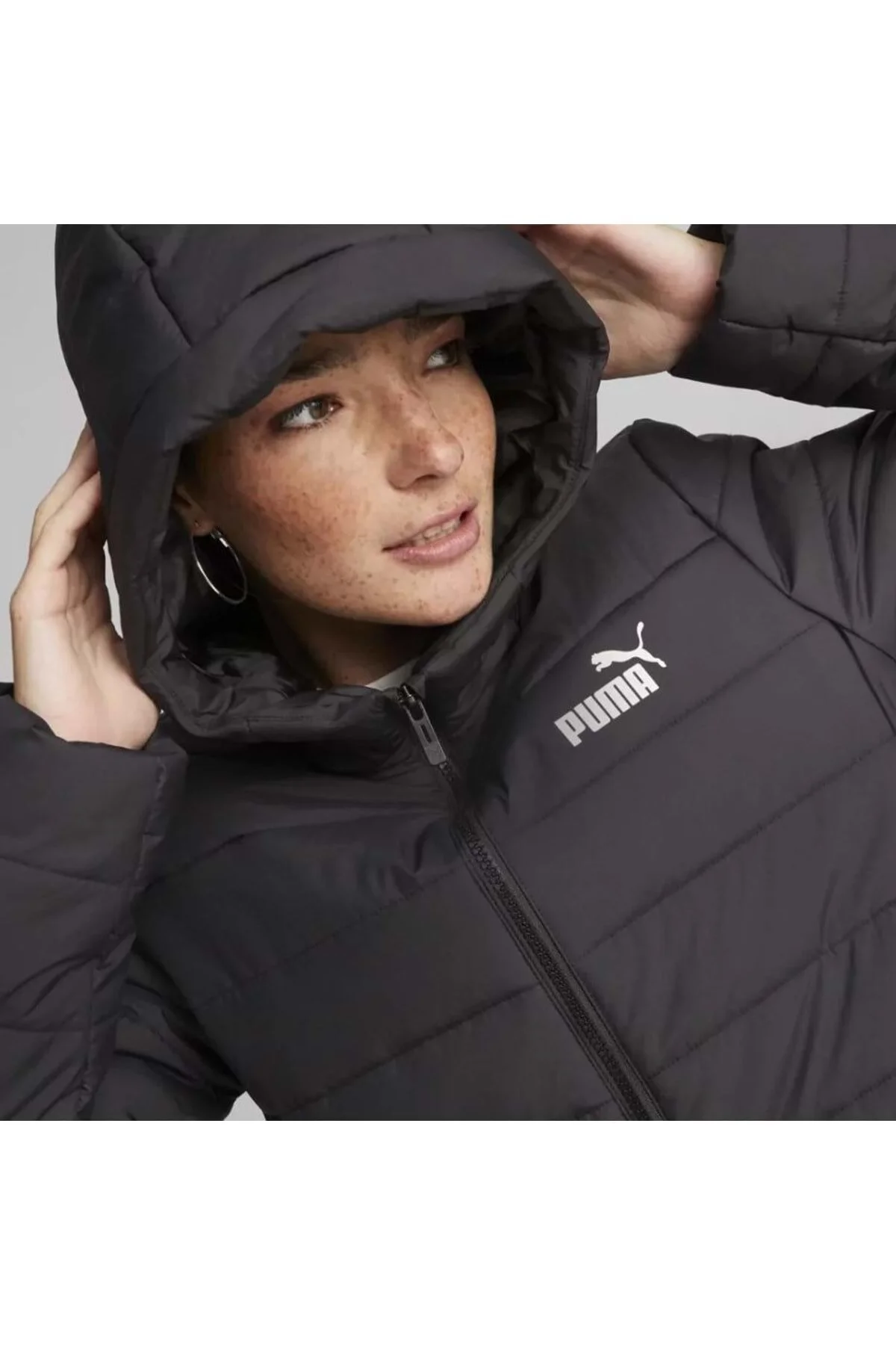 کاپشن مشکی زنانه کت روکش دار کلاه Ess Puma