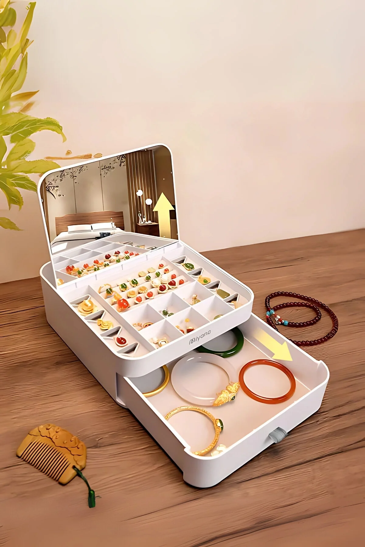 نظم‌دهنده لوازم آرایش و جواهر جعبه جواهرات آینه S10 اورجینال Miyano