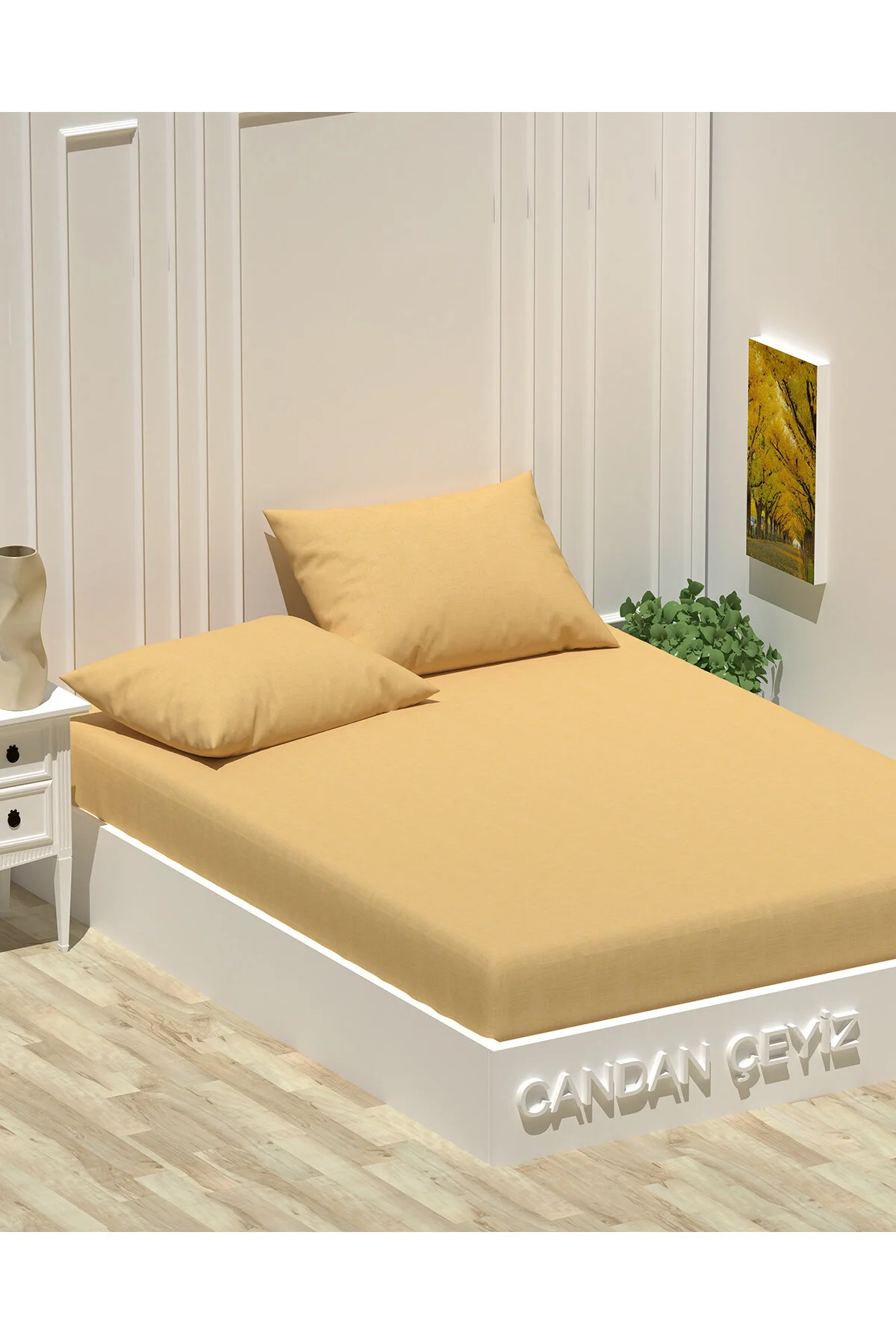ست ملحفه دو نفره ساخت ورق خردل پنبه ای 2 بالش CANDAN ÇEYİZ
