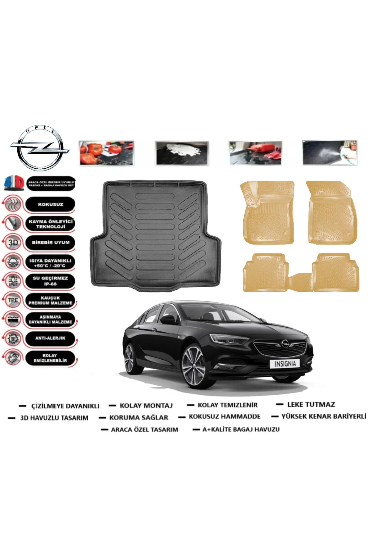 کفپوش خودرو OPEL INSIGNIA سدان مدل 2025 تشک استخری چمدان + ست مخصوص بژ FLEX ko kaliteoto