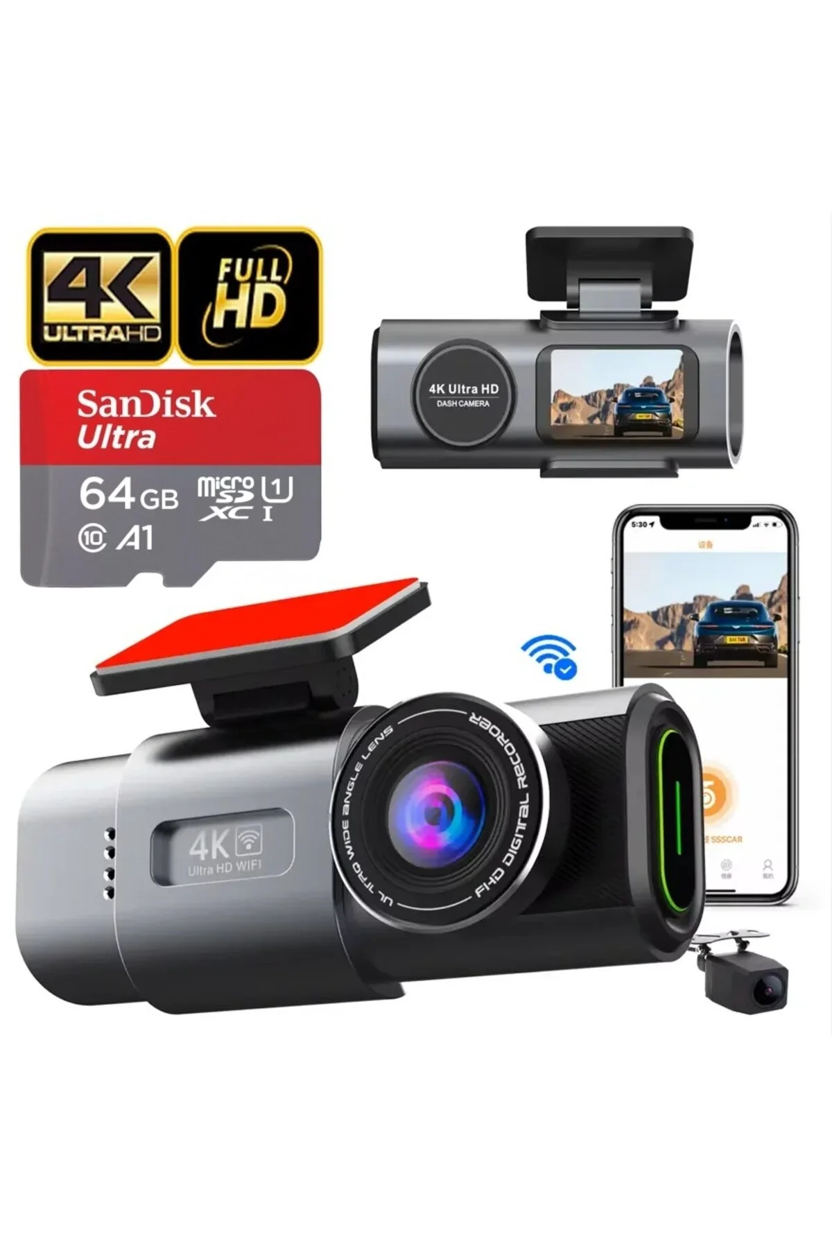 دوربین داشبورد سنسور ضبط خودکار پارکینگ با G SENSOR جلو و عقب 4K امنیت خودرو Qifit