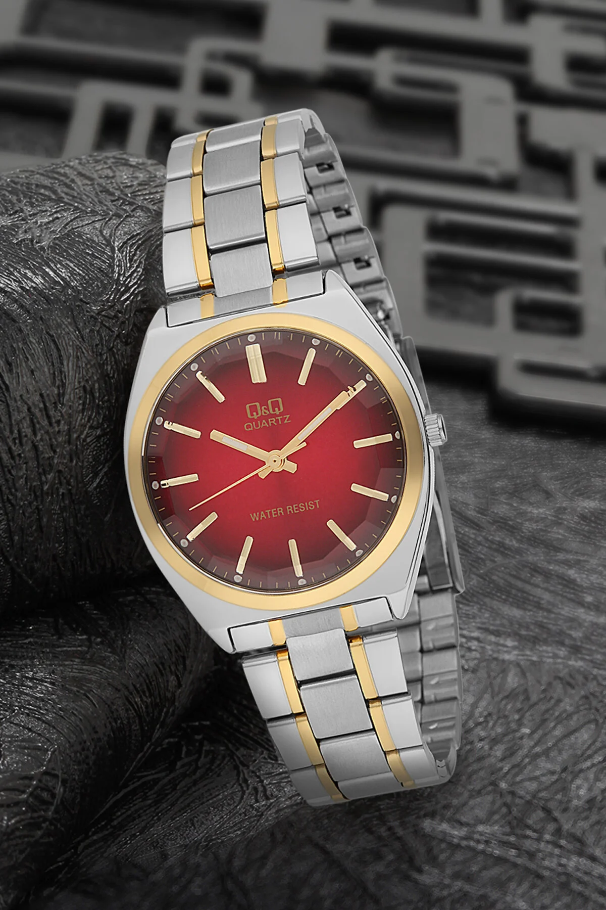 ساعت زنانه بند ناف فلزی نقره ای خط قاب دو رنگ GENCIFLE RED DOW DIAL WATCH WATCHING Q&Q