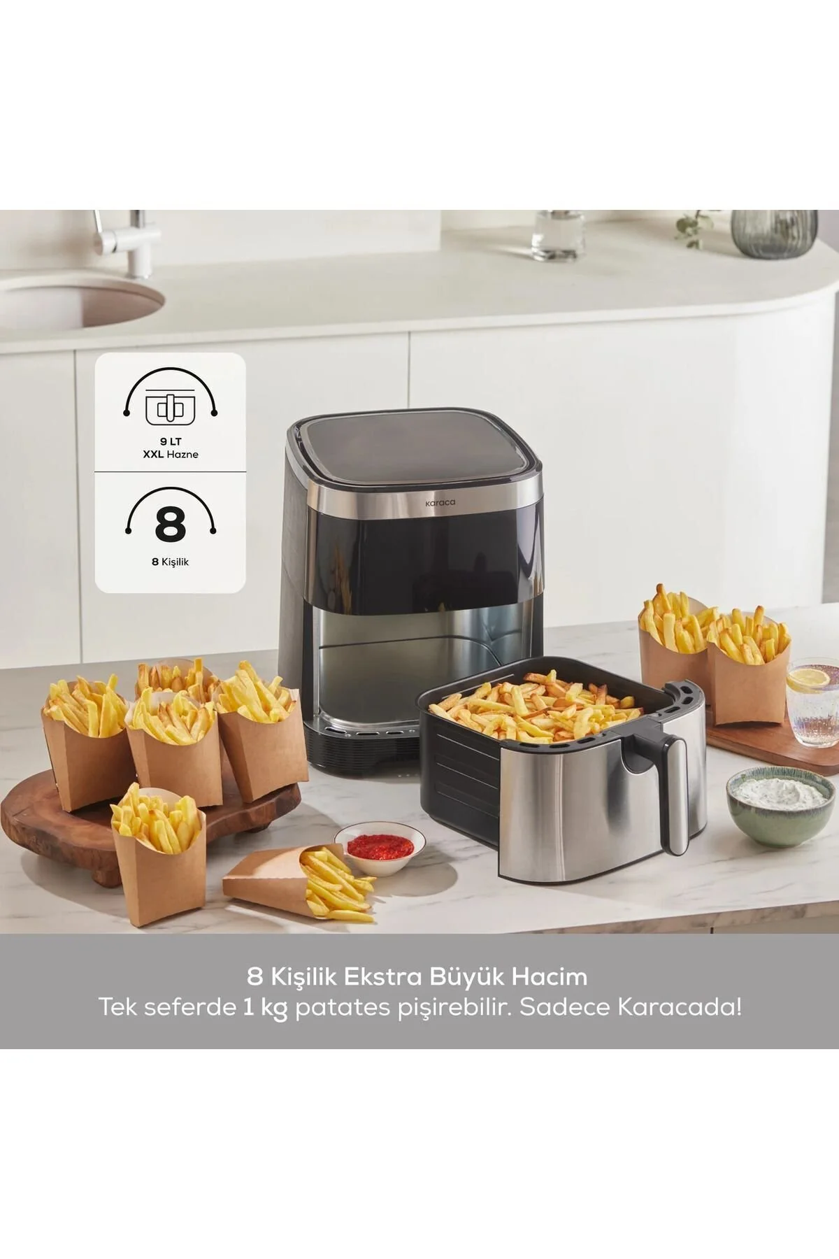 سرخ کن 8 نفر XXXL 9LTER 10 عملکرد پخت و پز مختلف صفحه نمایش لمسی هوشمند AIRFRYER کاراجا Karaca