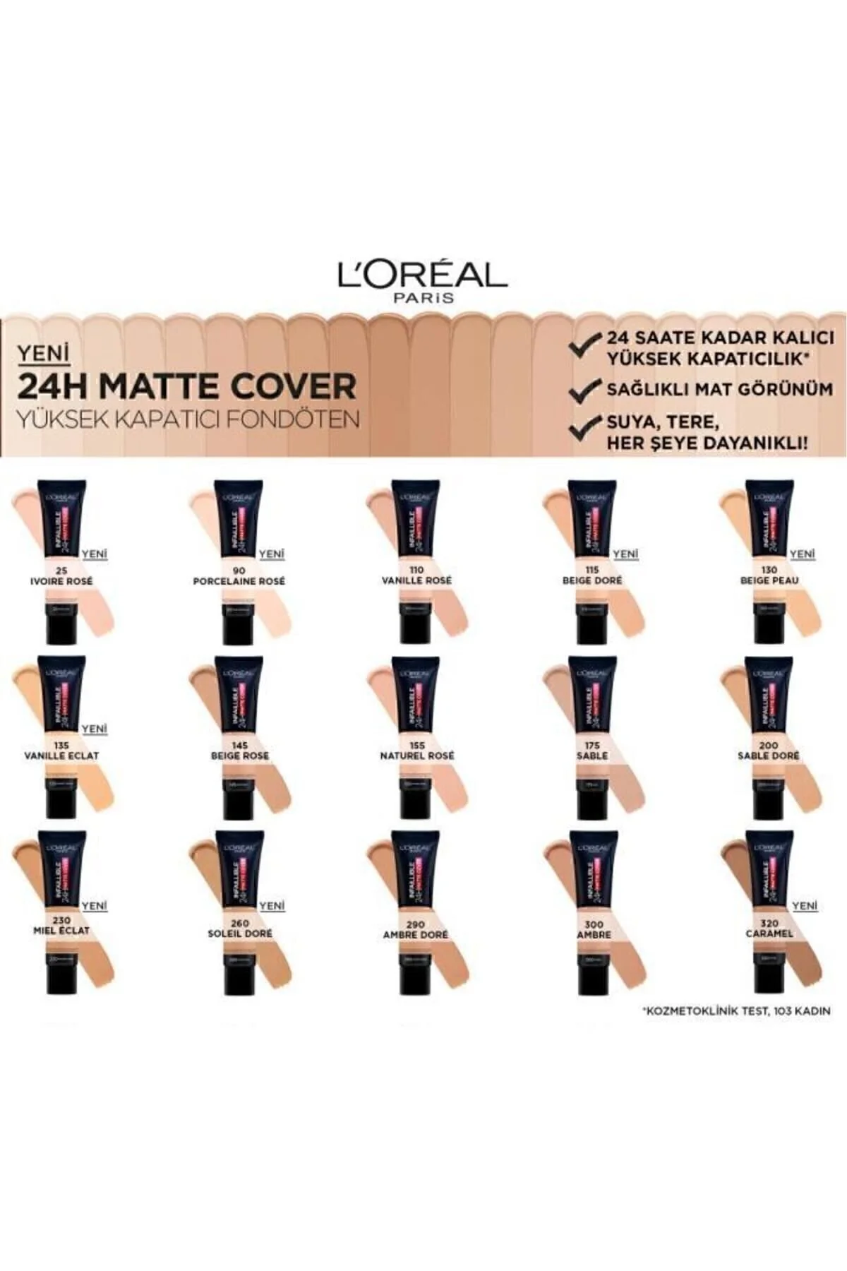 کرم پودر INFAILLIBLE UZUN TIME DIRED MATTE و FINISH FOUNDATION HIGH CONURE 145 BEIGE ROSE L'Oreal Paris