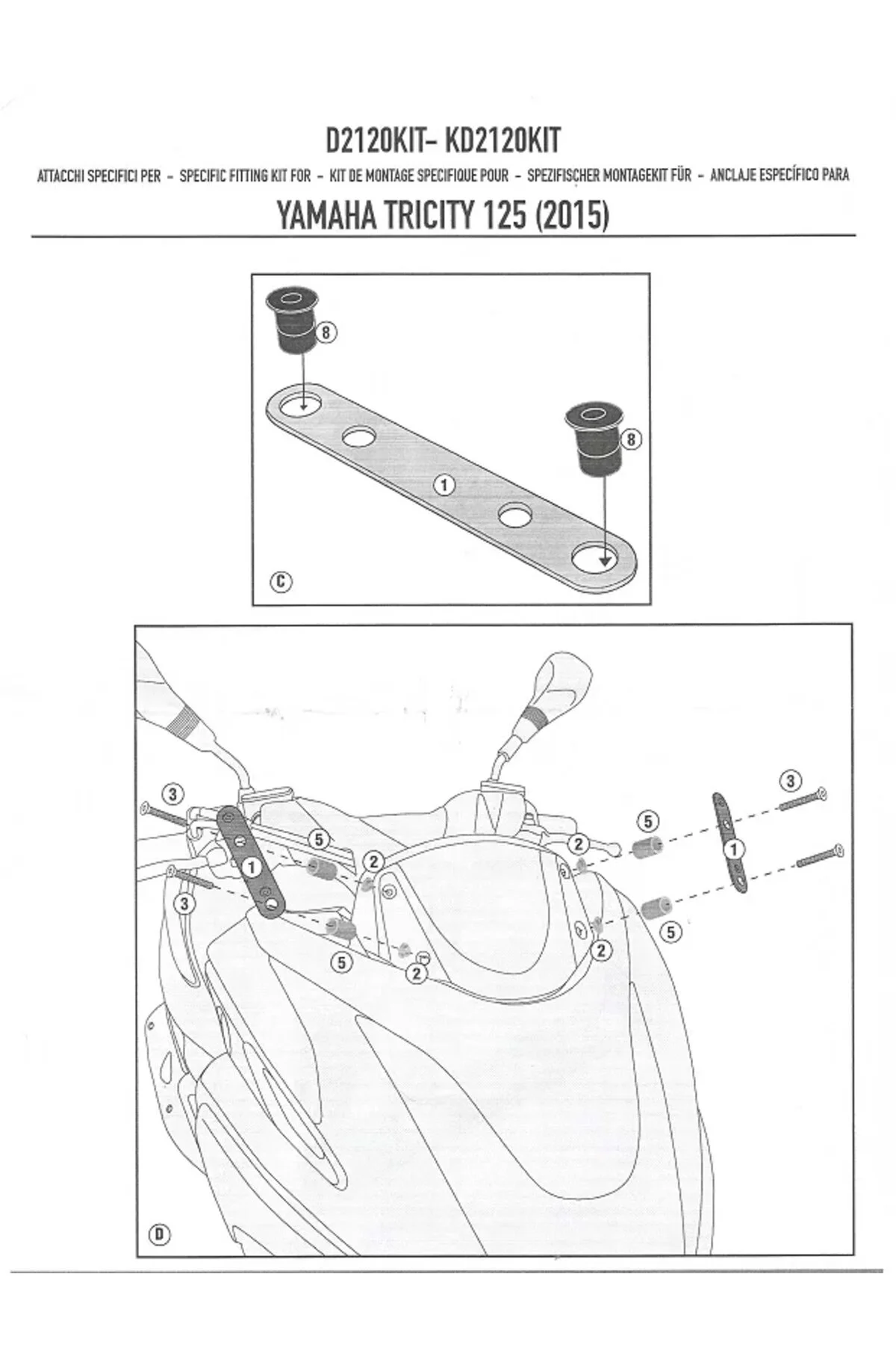 شیشه جلو موتورسیکلت D2120KIT YAMAHA TRICETY 125 155 14 19 اتصال باد Givi