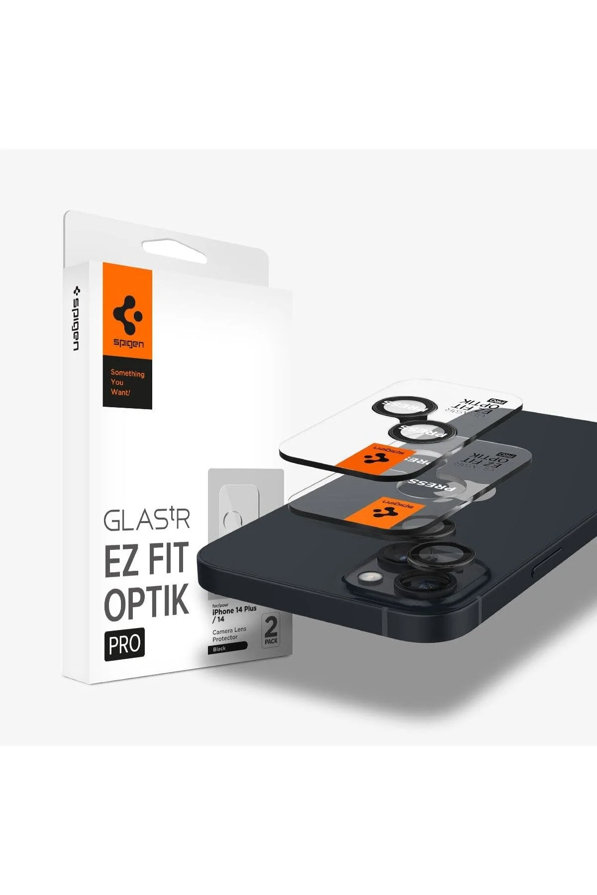 محافظ لنز دوربین آیفون 15 14 به علاوه شیشه ای .TR EZ FIT PRO 2 سیاه Spigen