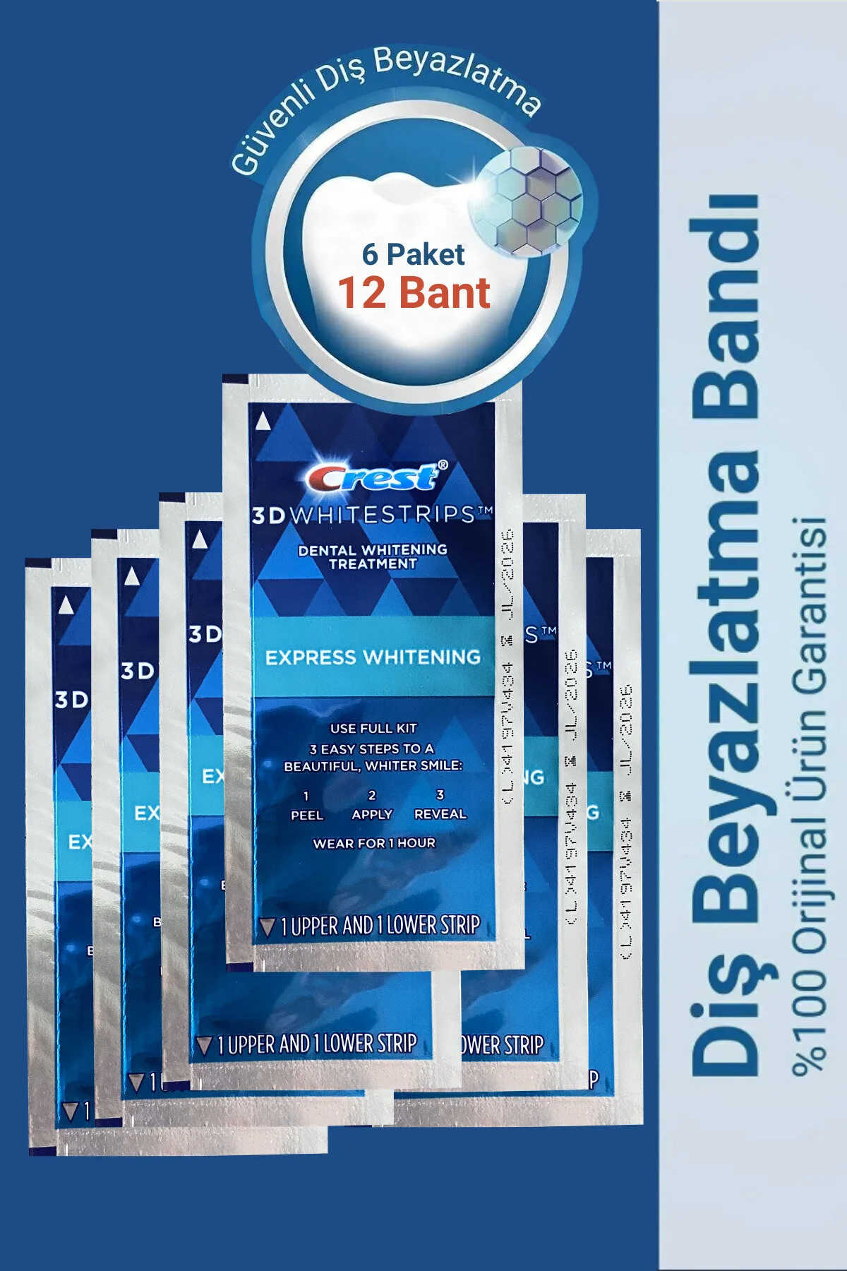 محصولات سفیدکننده دندان 3 بعدی WHITESTRIPS 1 HOUR EXPRESS 6 بسته 12 نوار CREST