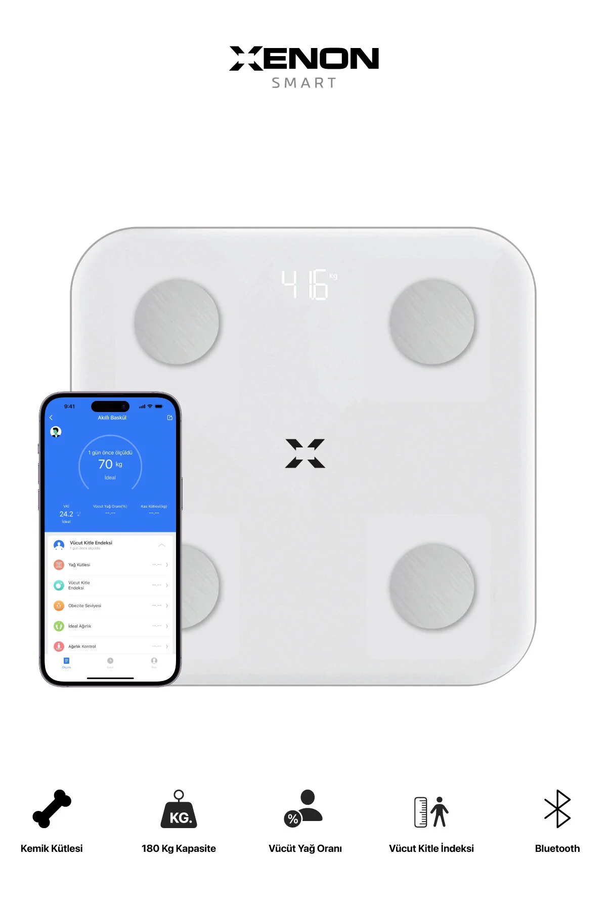 ترازو با وزن هوشمند BACKSTOCK DIGITAL BT APPLE HEALTH GOOGLE FIT توده بدن عضله آب روغن استخوان سفید X8701 Xenon Smart