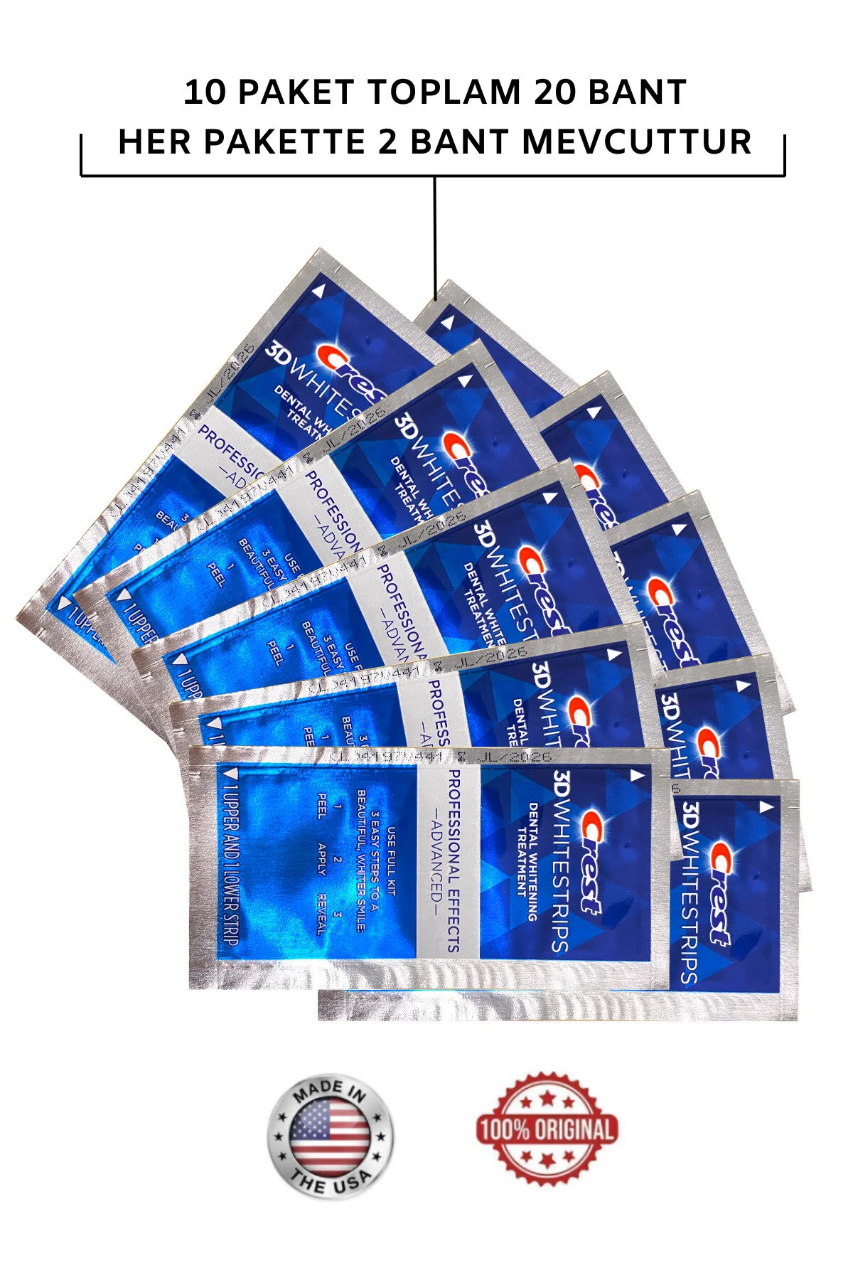 محصولات سفیدکننده دندان جلوه‌های حرفه‌ای 3D WHITESTRIPS پیشرفته 10 بسته 20 نوار CREST