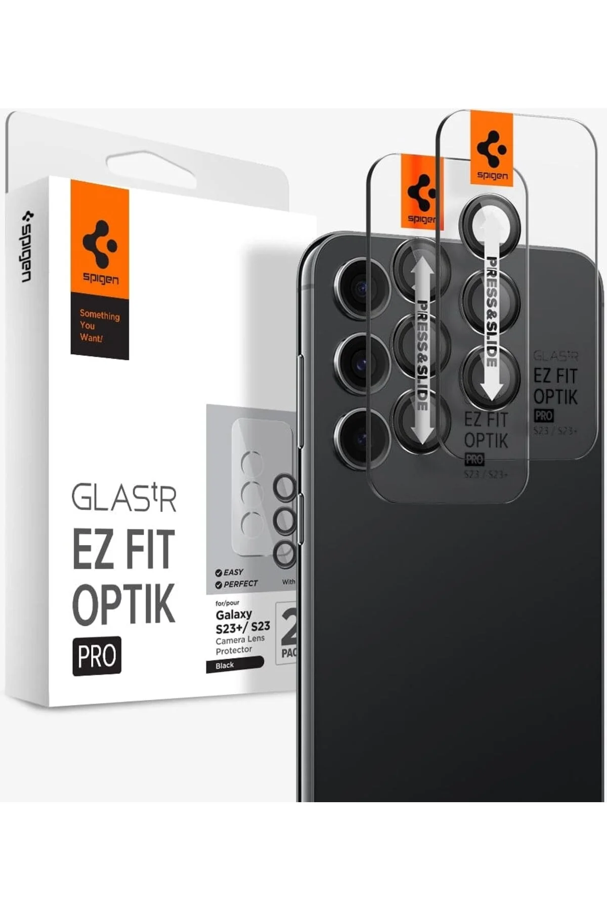 محافظ لنز دوربین شیشه ای GALAXY S23 PLUS EASY K. GLAS.TR EZ FIT OPTICAL PRO 2 PCS. مشکی AGL05962 Spigen