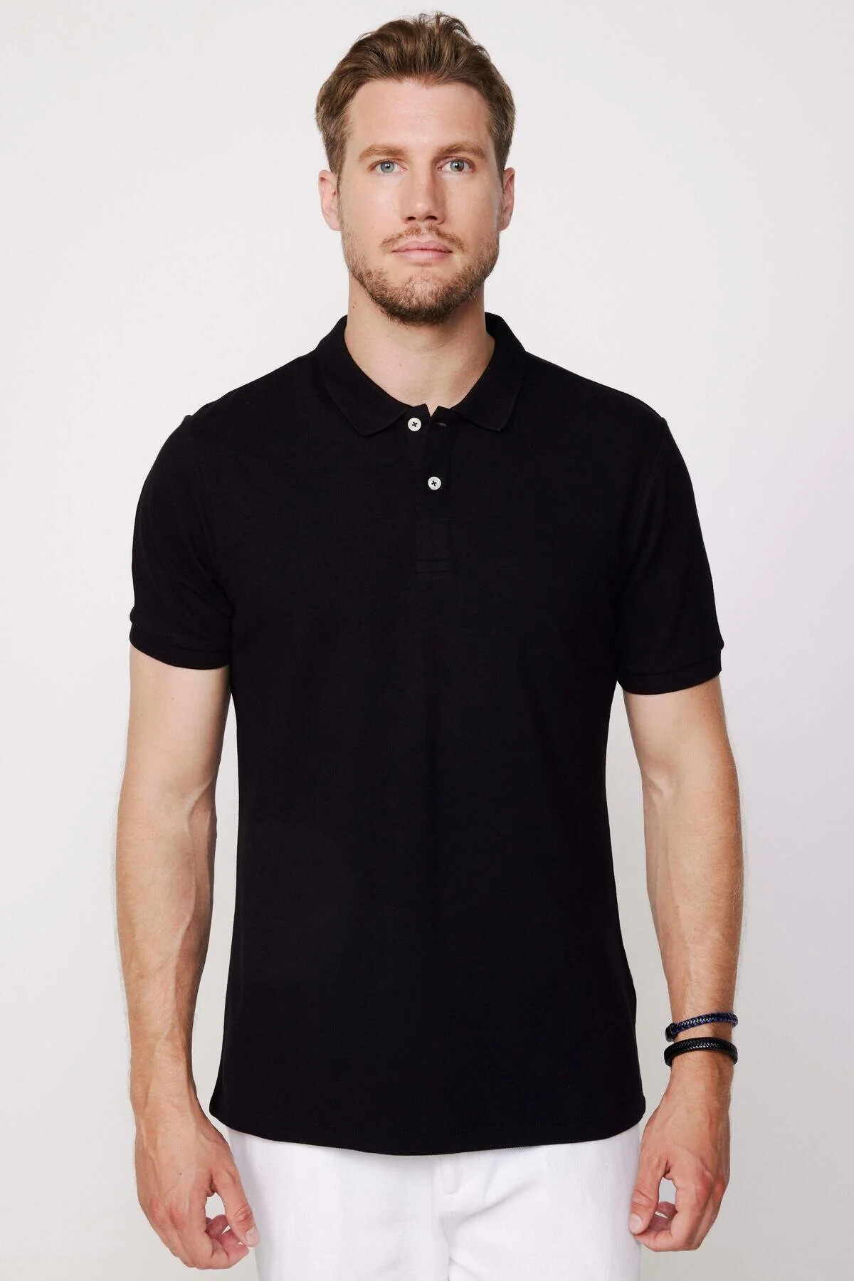 تی شرت یقه پولو مردانه باریک برش 100 ٪ پنبه مسطح سیاه چوگان T SHIRT Tudors