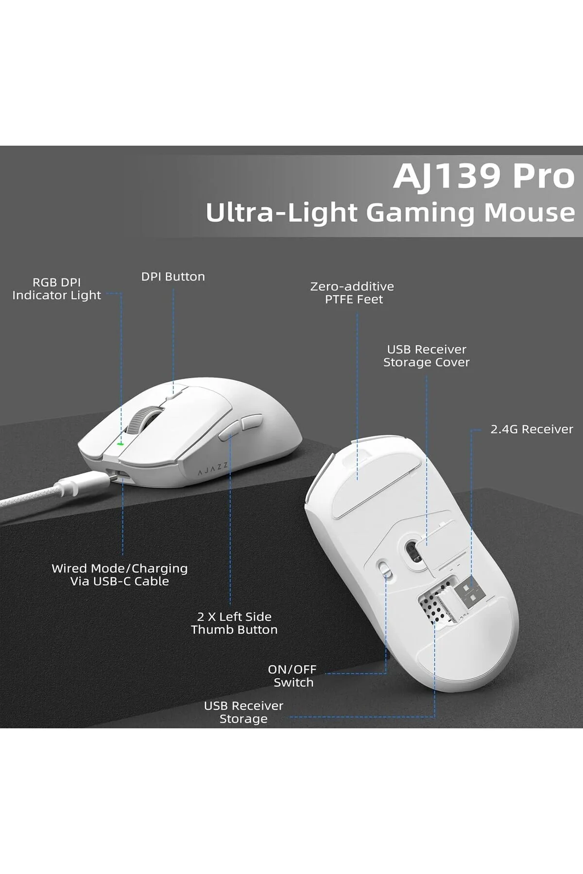 ماوس مخصوص بازی PRO WIRELESS PLAYER MOUSE PAW DPI Ajazz