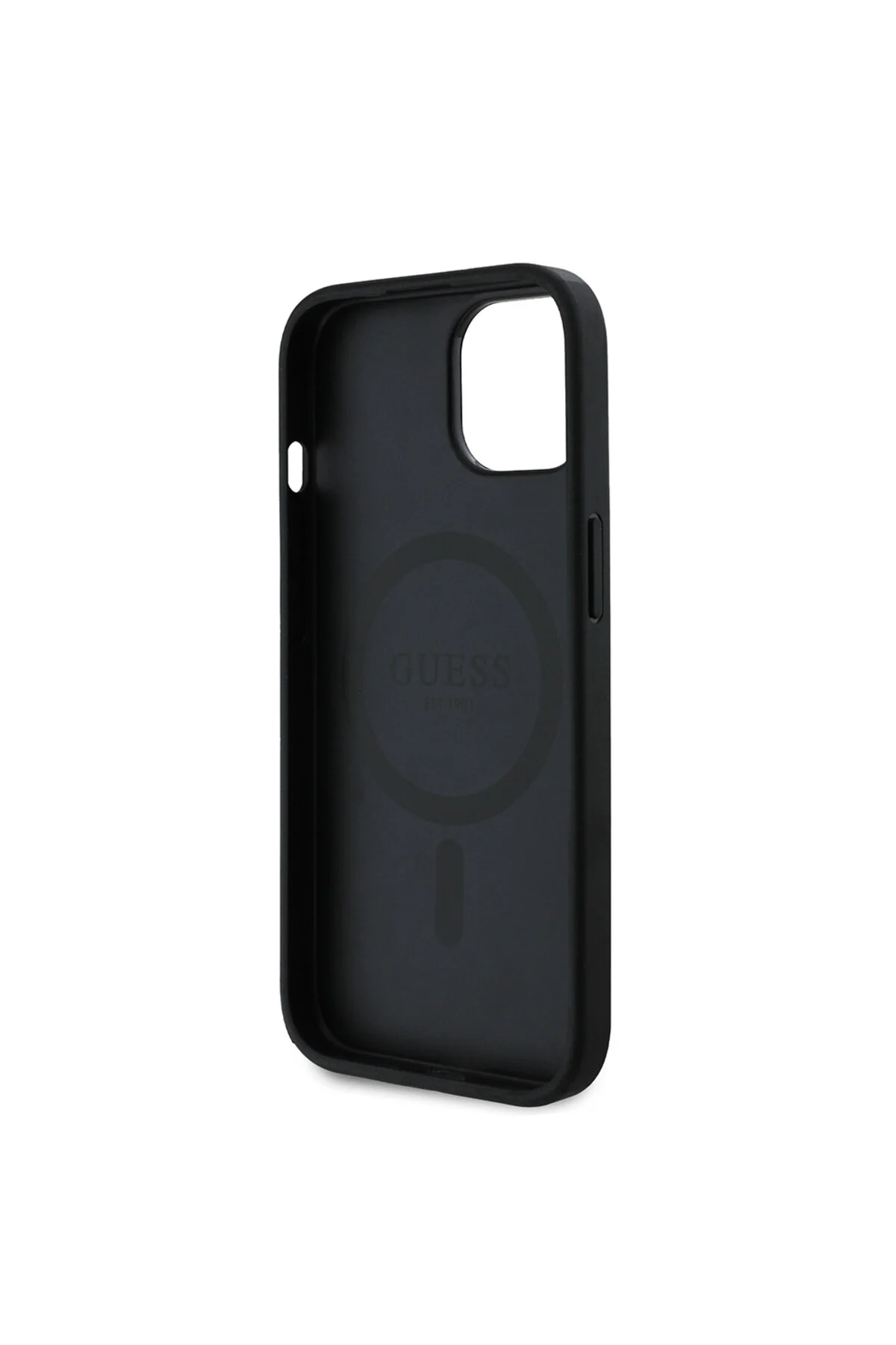 کاور و قاب IPHONE 14 CASE GUESS LICENSED MAGSAFE CHARGING LOGO برجسته PU مثلثی 4G مشکی طرحدار اورجینال Guess